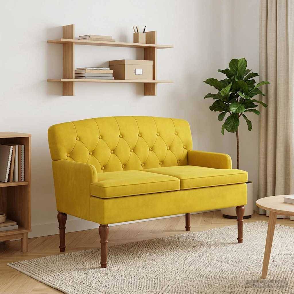 vidaXL Zweisitzer mit Knopfheftung Helles Gelb 111 x 65 x 79 cm Samt