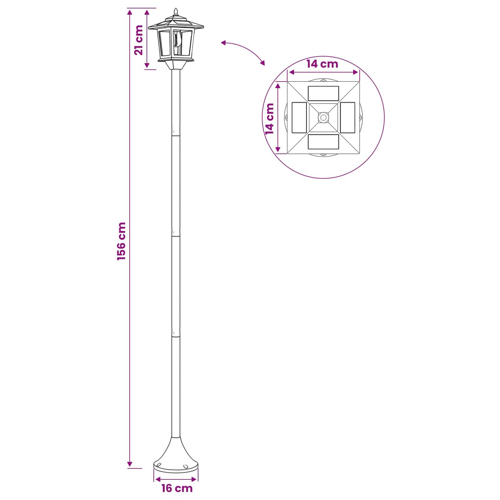vidaXL Laternenpfahl Set with LED Bulb 2 Stk. Schwarz 16 x 16 x 156 cm
