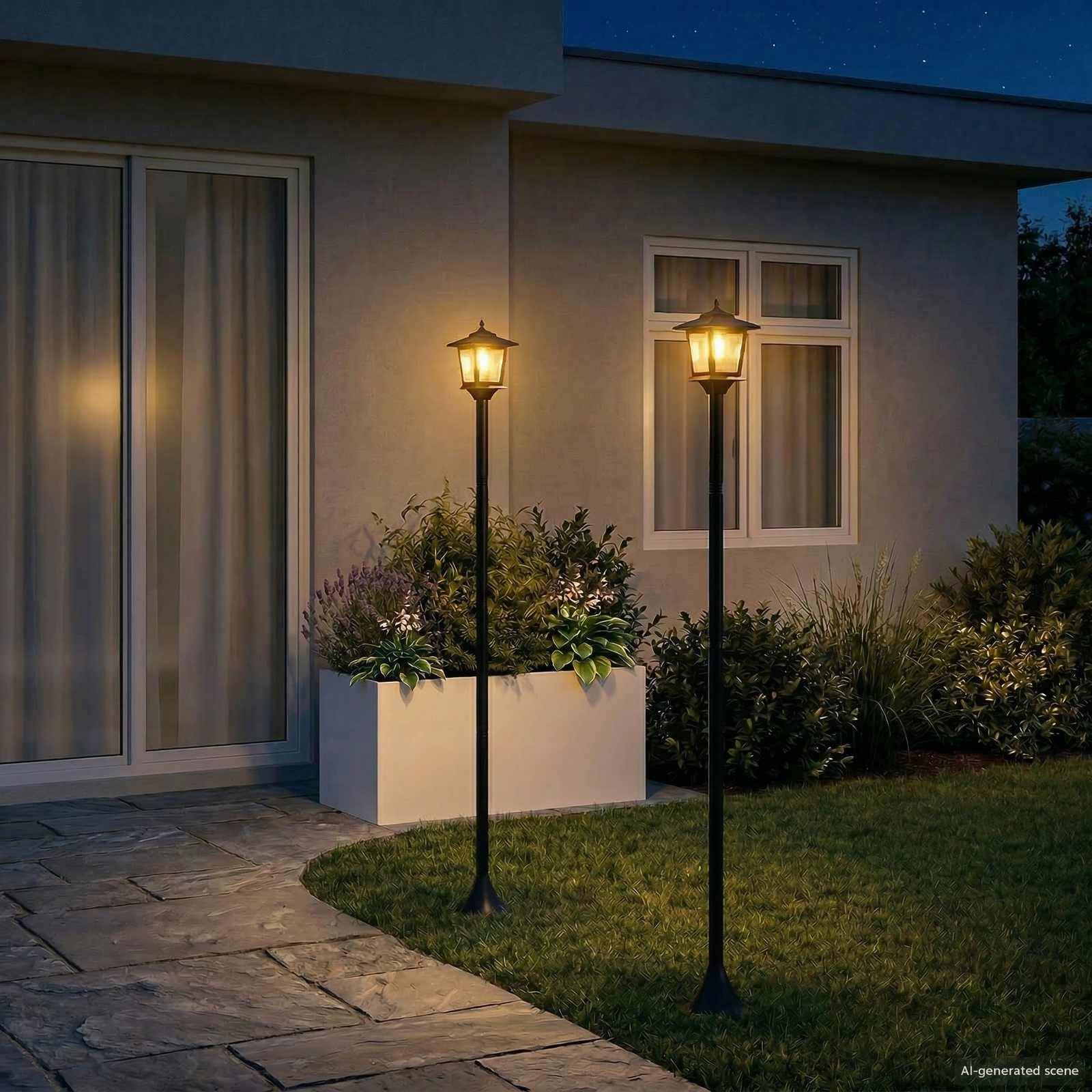 vidaXL Laternenpfahl Set with LED Bulb 2 Stk. Schwarz 16 x 16 x 156 cm