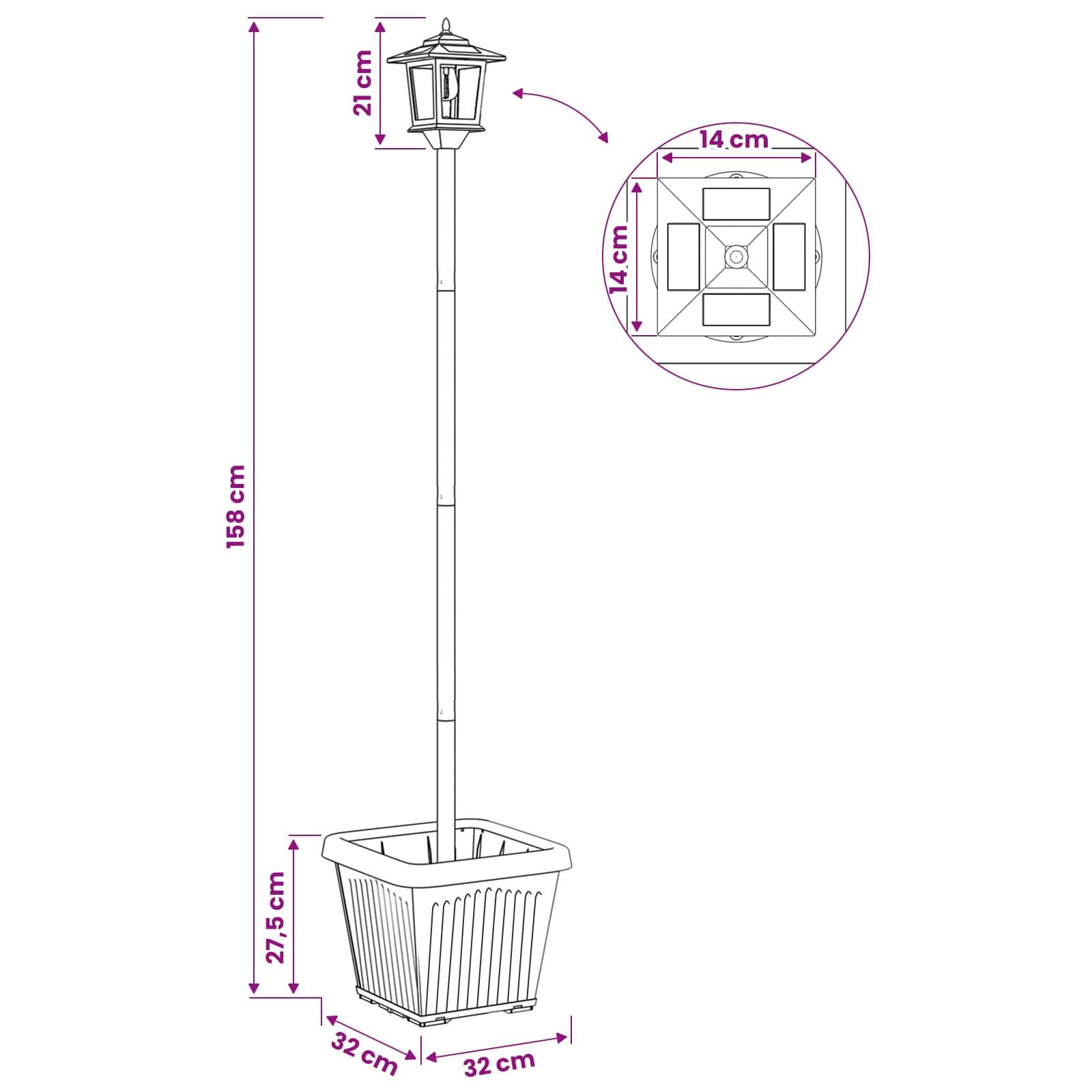 vidaXL Solar-Lampenpfosten mit Pflanzgefäß warmweiß 32 x 32 x 158 cm