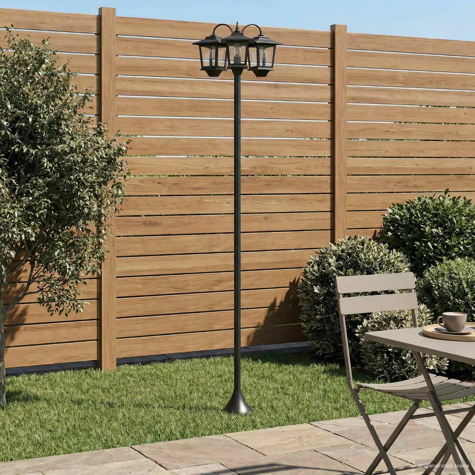 vidaXL 3-Kopf Laternenpfahl Schwarz 16 x 16 x 187 cm Aluminium und ABS