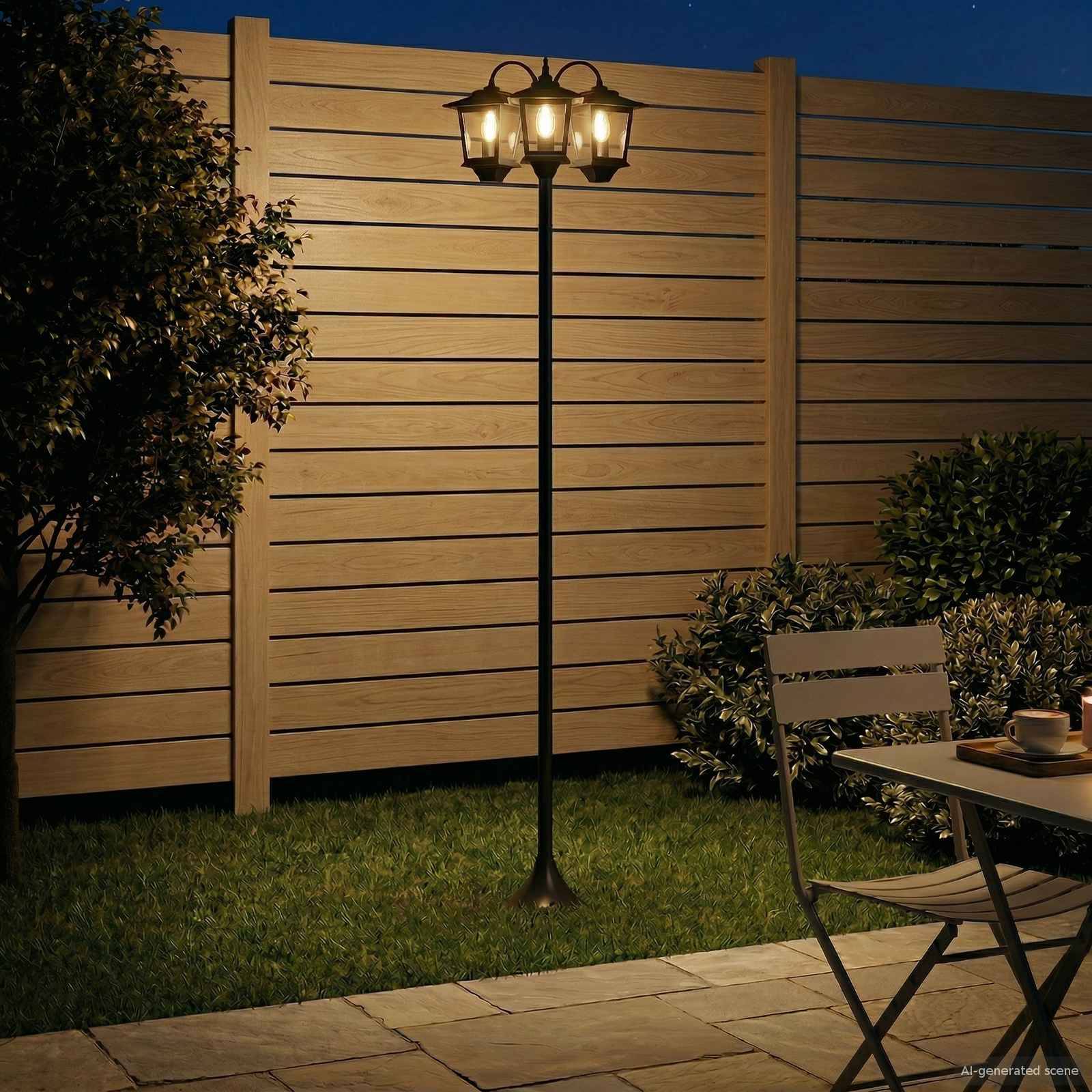 vidaXL 3-Kopf Laternenpfahl Schwarz 16 x 16 x 187 cm Aluminium und ABS