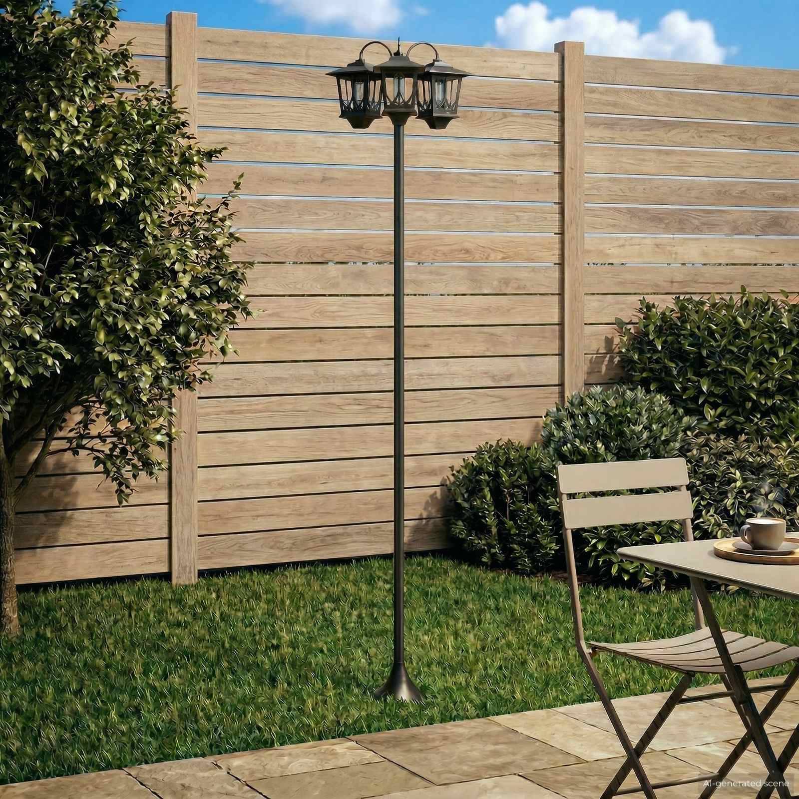 vidaXL 3-Kopf Laternenpfahl Schwarz 16 x 16 x 187 cm Aluminium und ABS