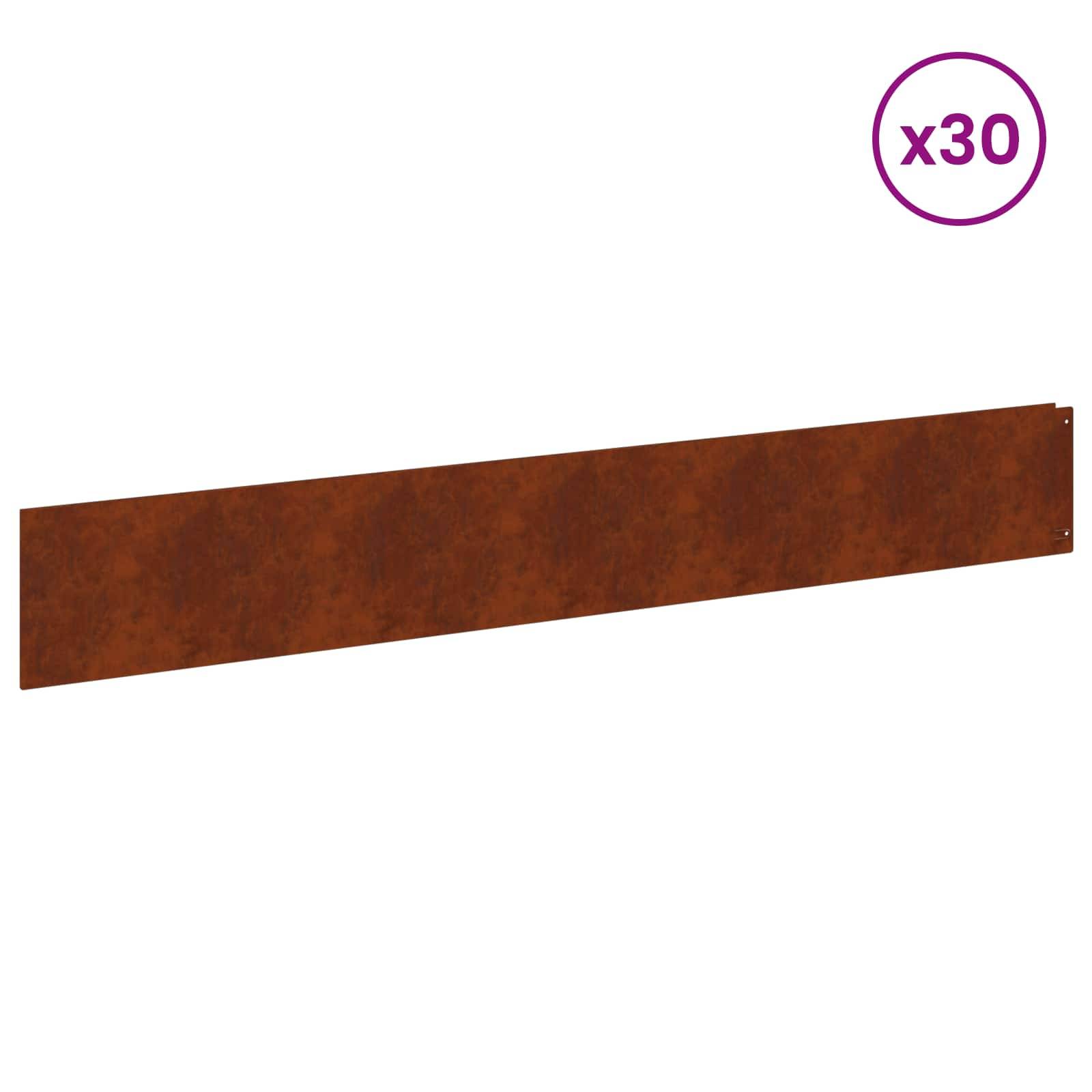 vidaXL Raseneinfassung 30 pcs 100 x 15 cm Stahl Rostig