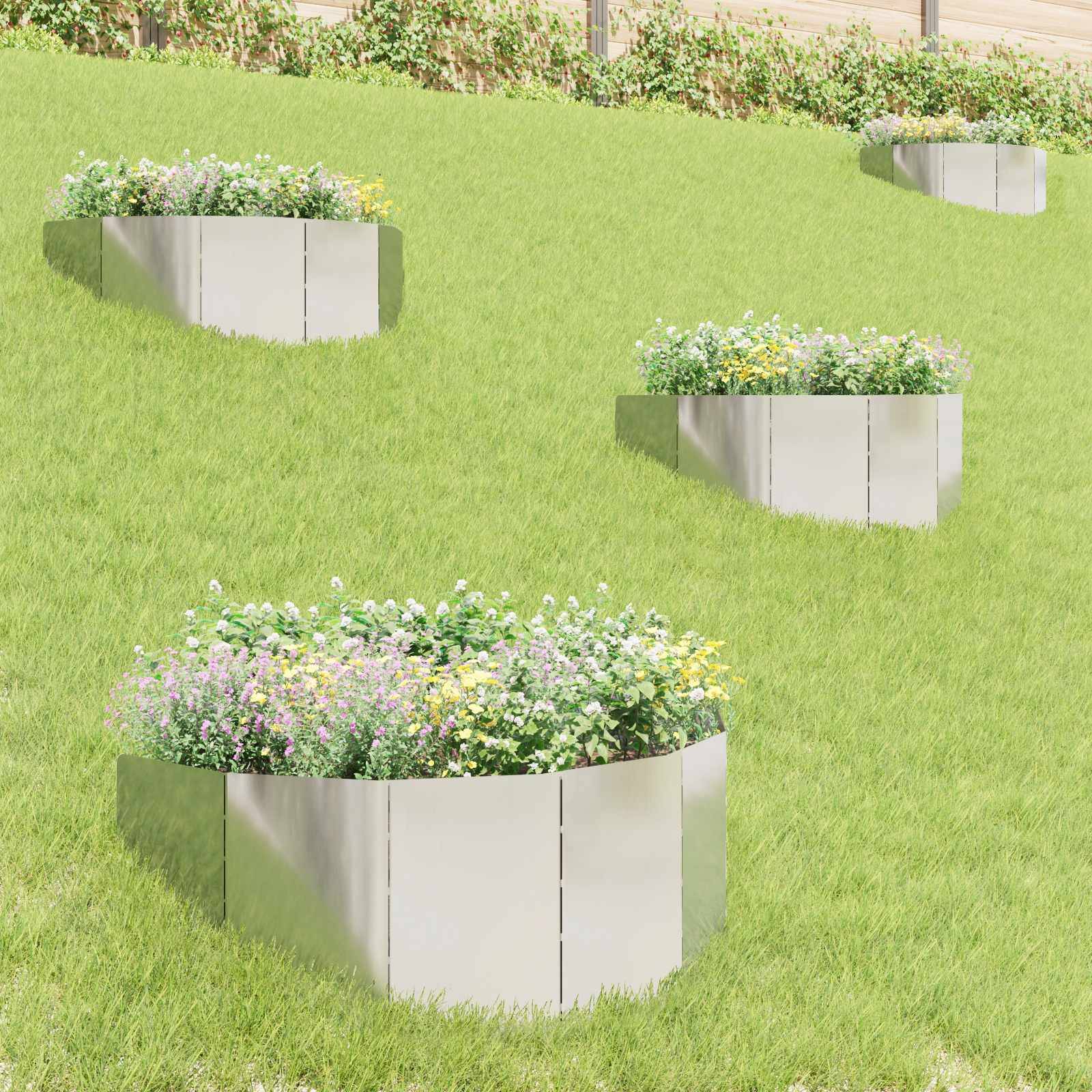 vidaXL Raseneinfassung 4 pcs 100 x 45 cm Stahl Silber