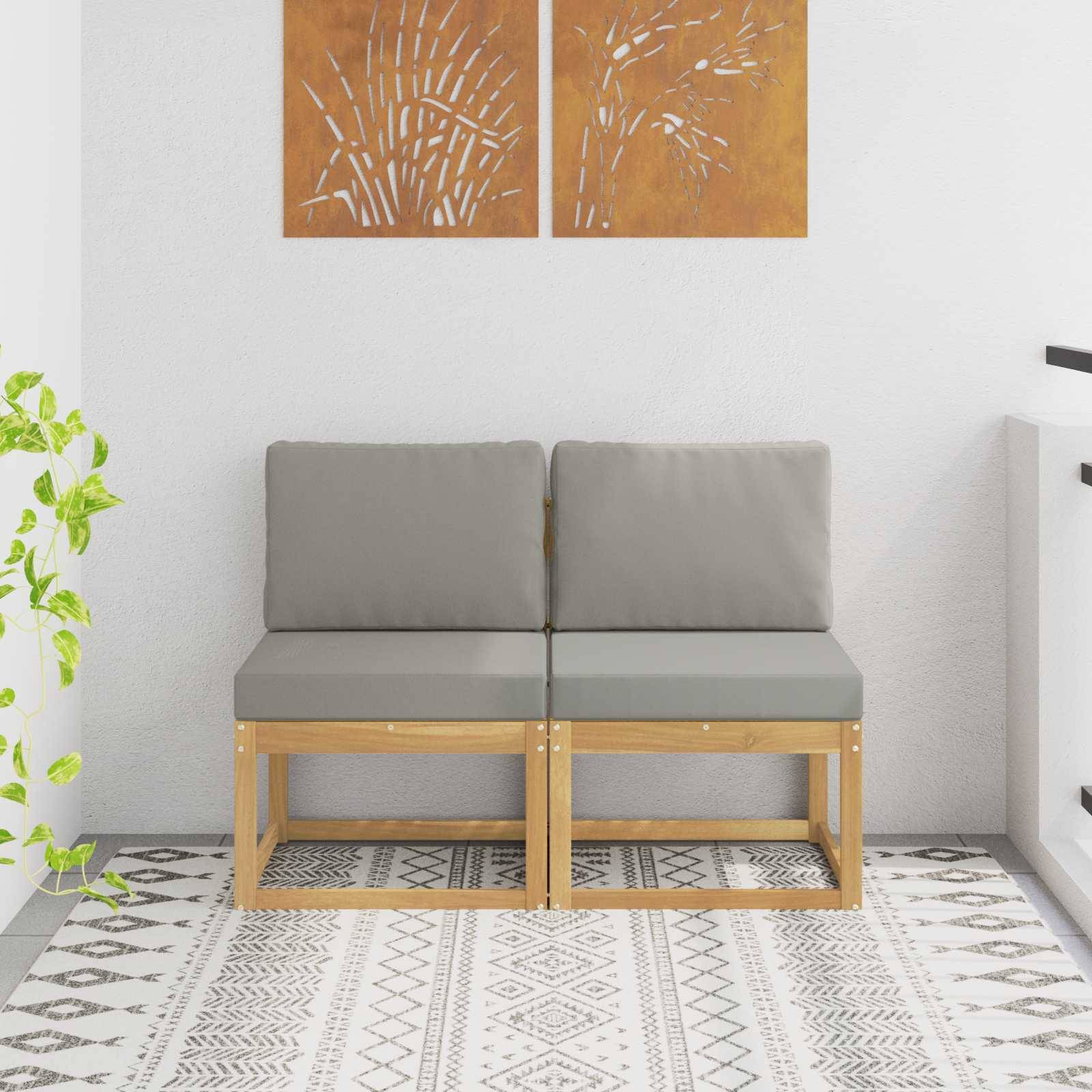 vidaXL 2 Stück Outdoor Mittelsofa Massivholz Akazie Weiß