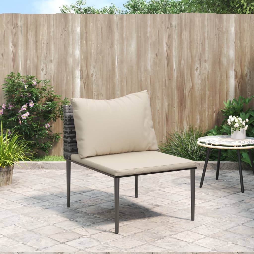 vidaXL Garten-Mittelsofa mit Kissen Grau Poly Rattan