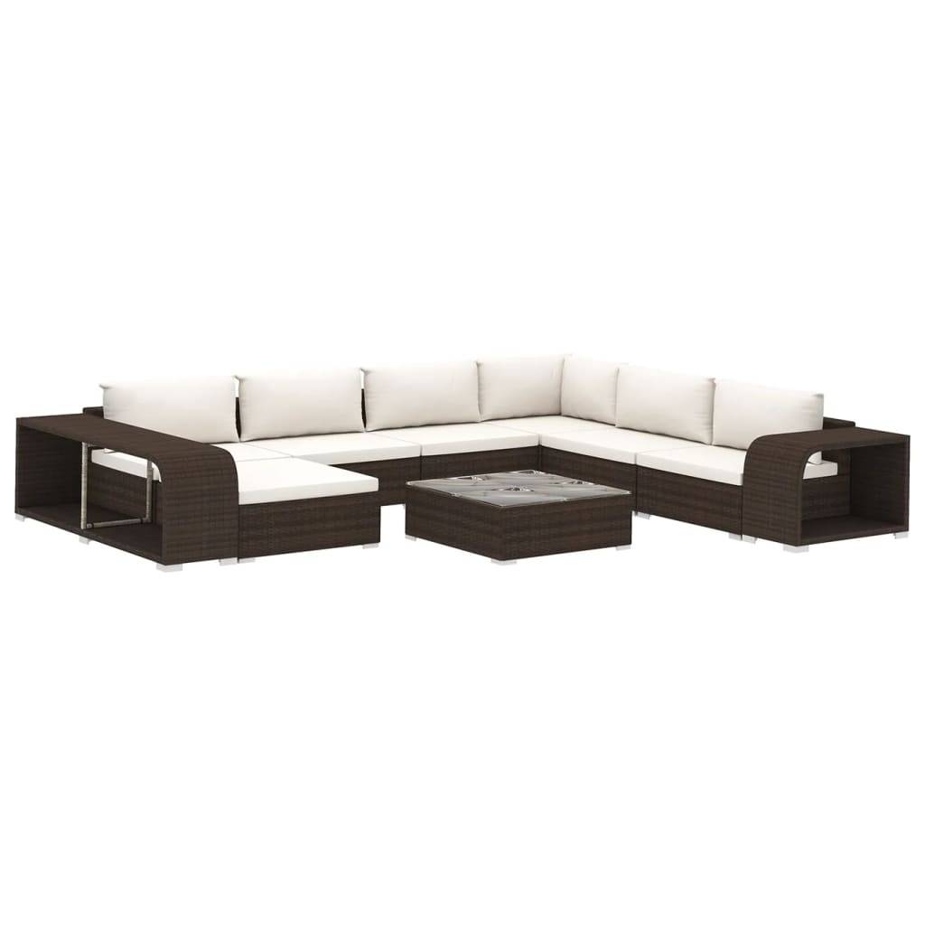 vidaXL 10-tlg. Garten-Lounge-Set mit Auflagen Poly Rattan Braun