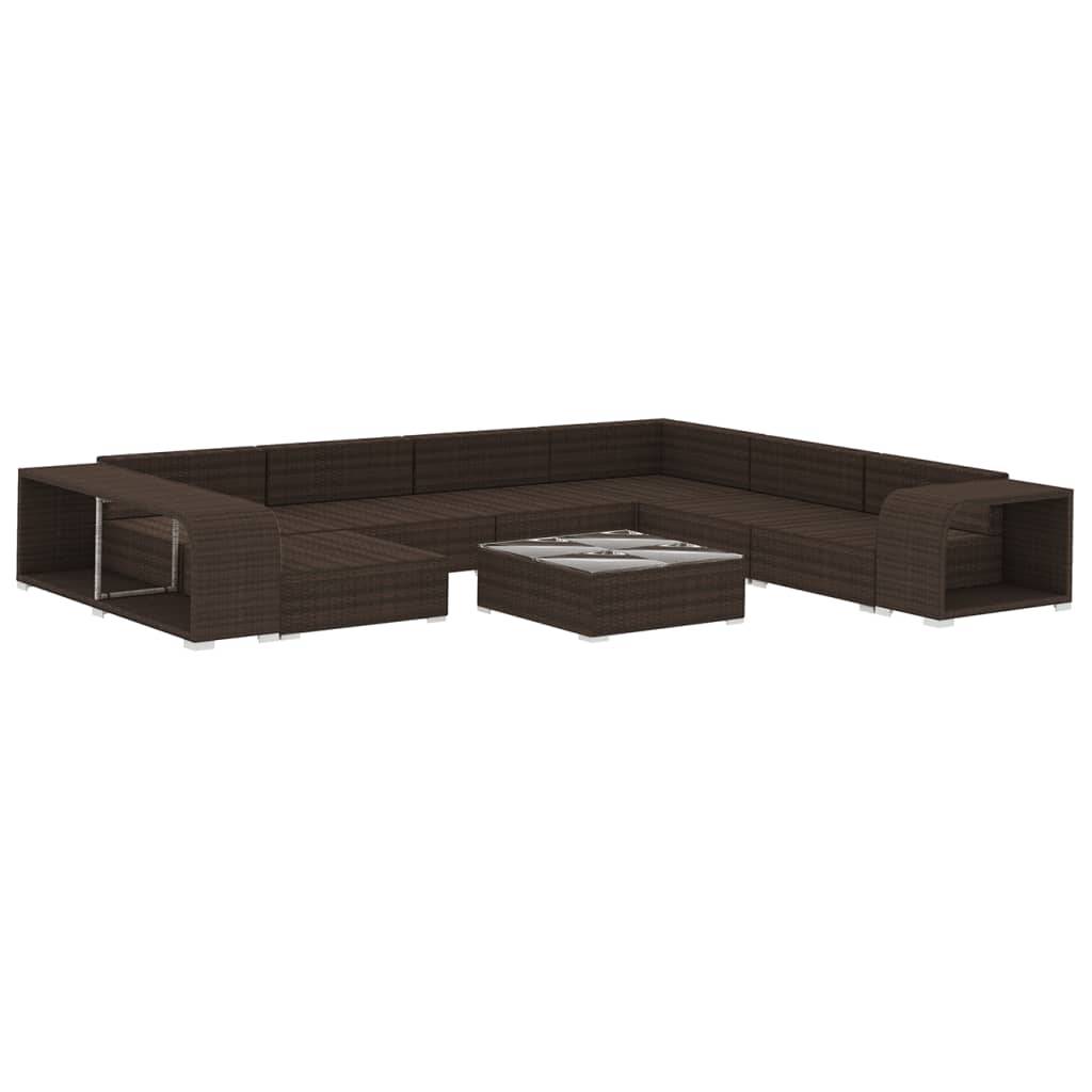 vidaXL 10-tlg. Garten-Lounge-Set mit Auflagen Poly Rattan Braun