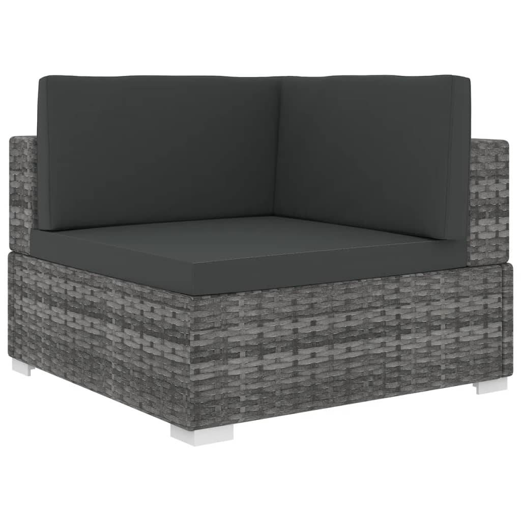 vidaXL Sofa-Eckteil mit Kissen Poly Rattan Grau