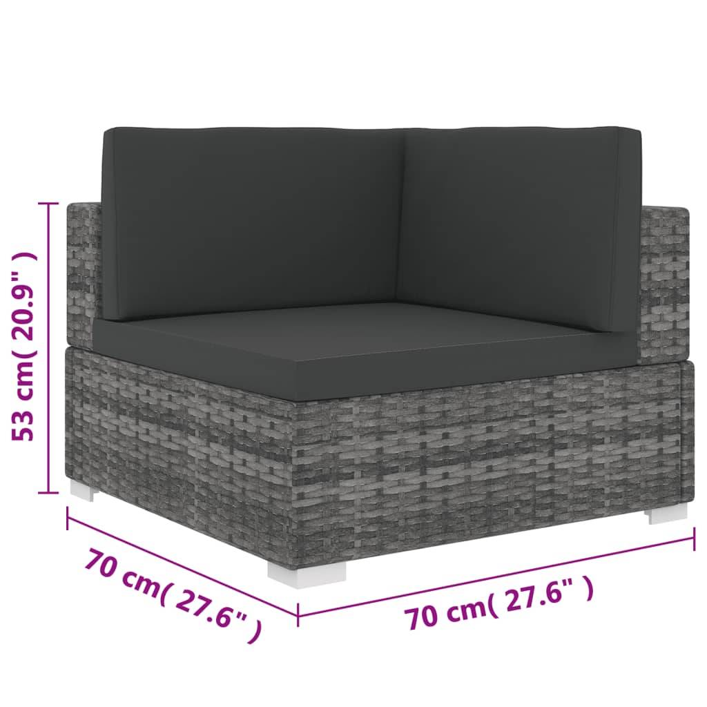vidaXL Sofa-Eckteil mit Kissen Poly Rattan Grau