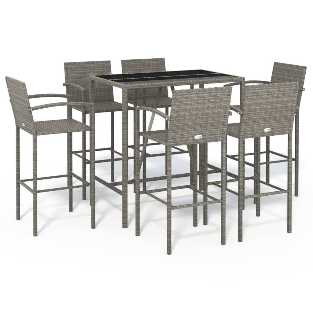 vidaXL 7-tlg. Gartenbar-Set Grau Poly Rattan