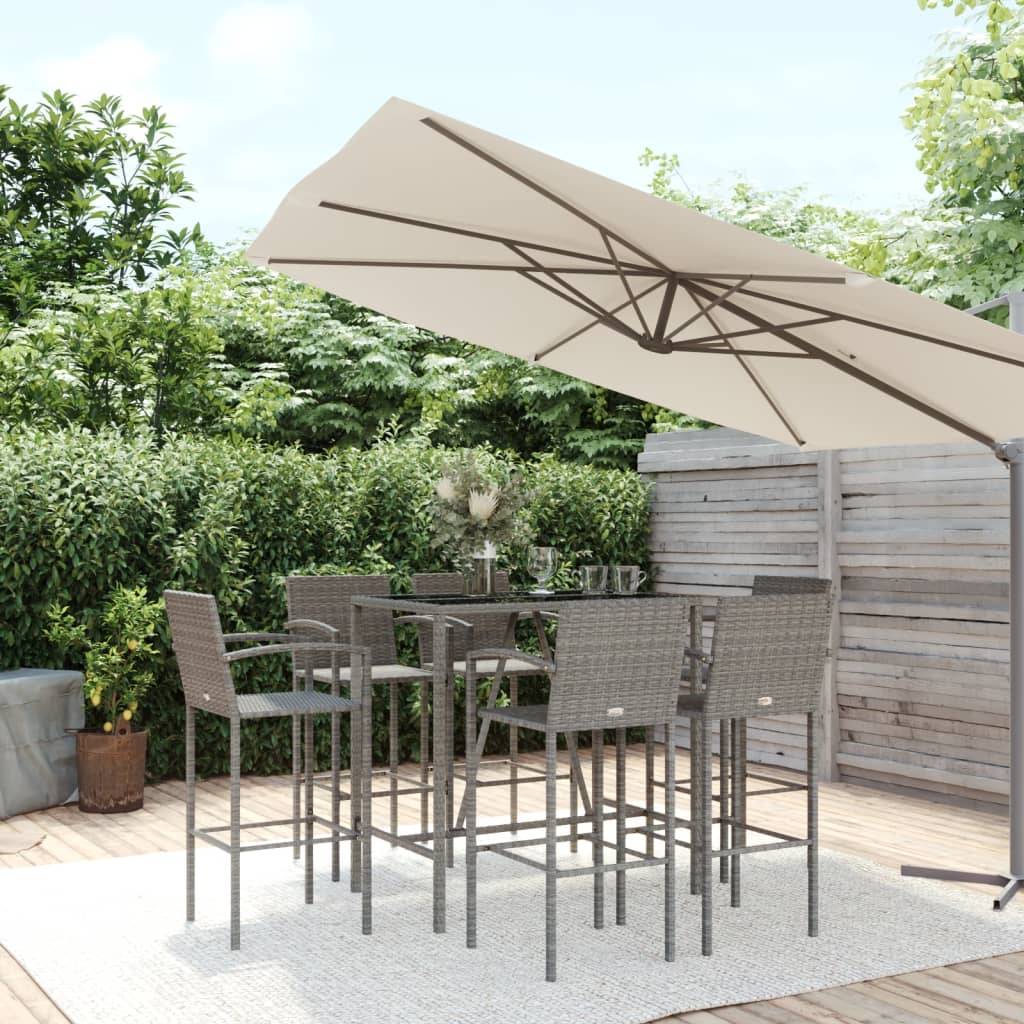 vidaXL 7-tlg. Gartenbar-Set Grau Poly Rattan