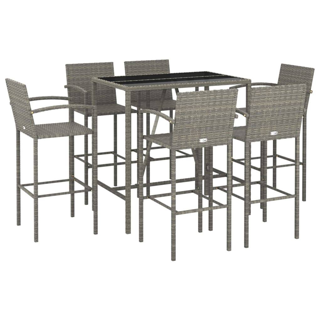 vidaXL 7-tlg. Gartenbar-Set Grau Poly Rattan