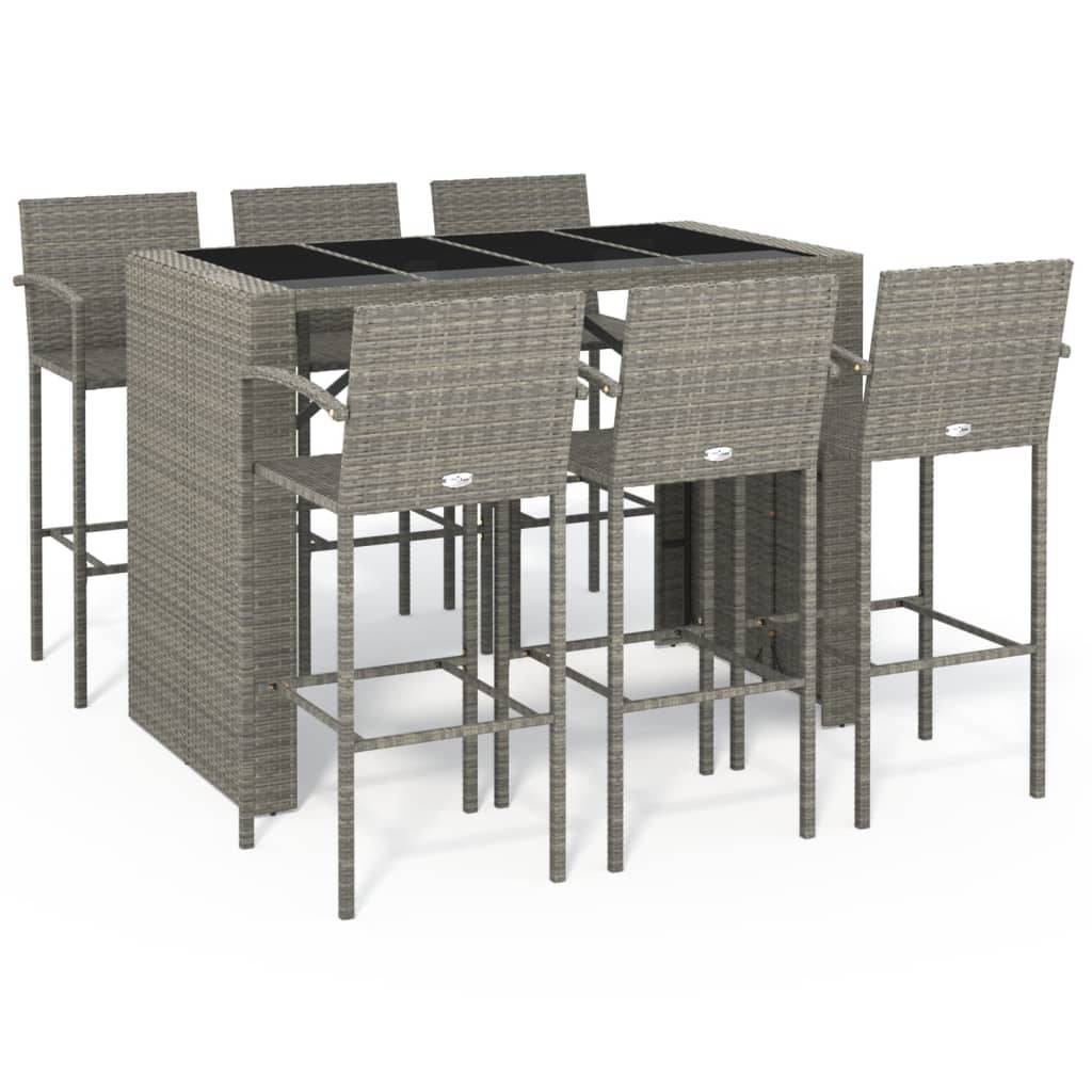 vidaXL 7-tlg. Gartenbar-Set Grau Poly Rattan