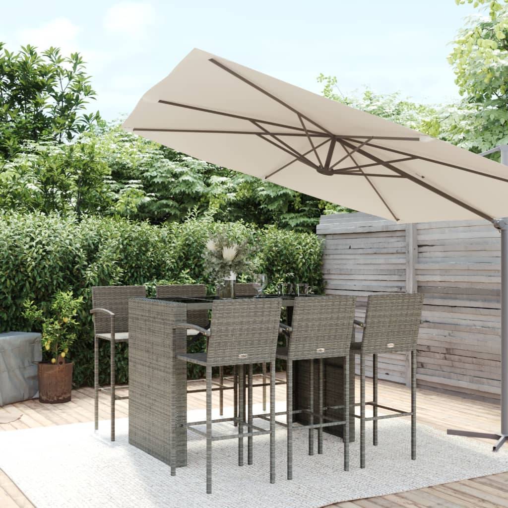 vidaXL 7-tlg. Gartenbar-Set Grau Poly Rattan