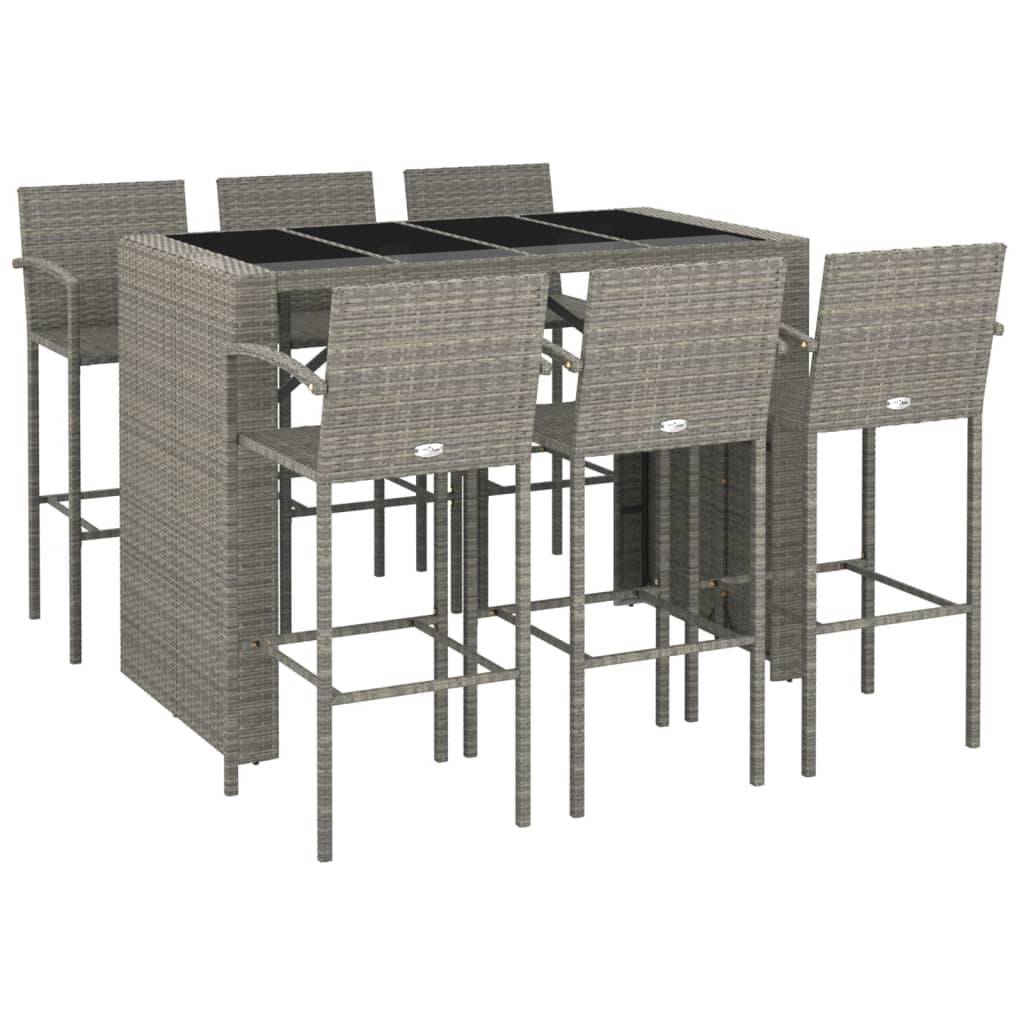 vidaXL 7-tlg. Gartenbar-Set Grau Poly Rattan
