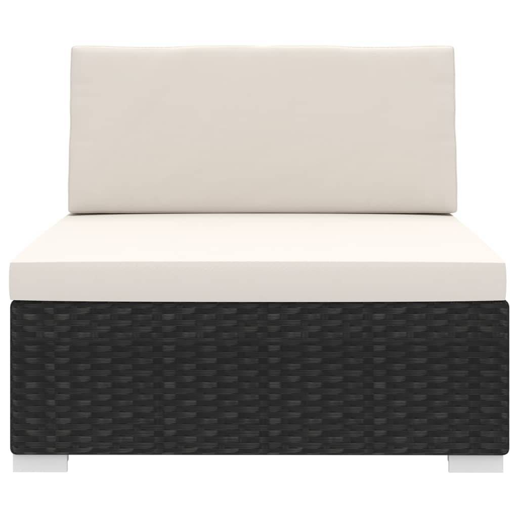 vidaXL Mittelsofa mit Kissen Modular Poly Rattan Schwarz