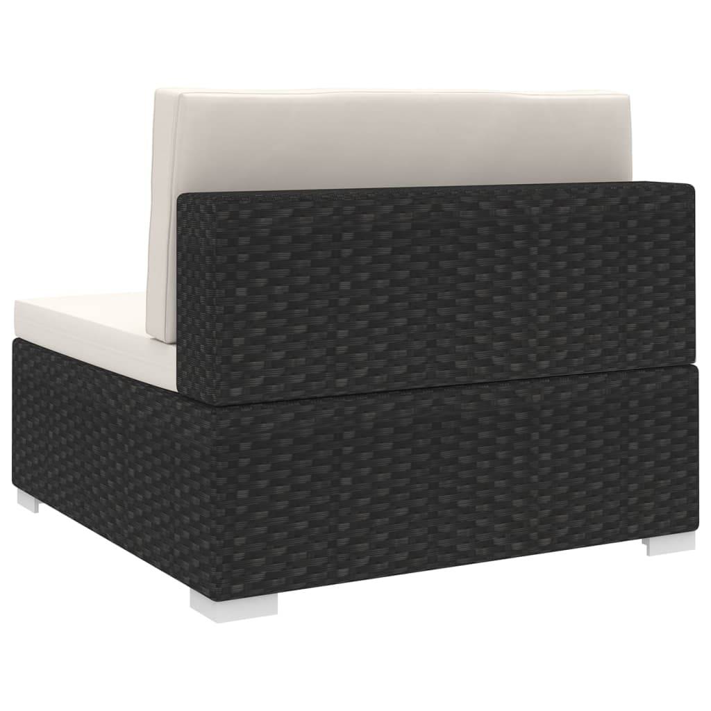 vidaXL Mittelsofa mit Kissen Modular Poly Rattan Schwarz