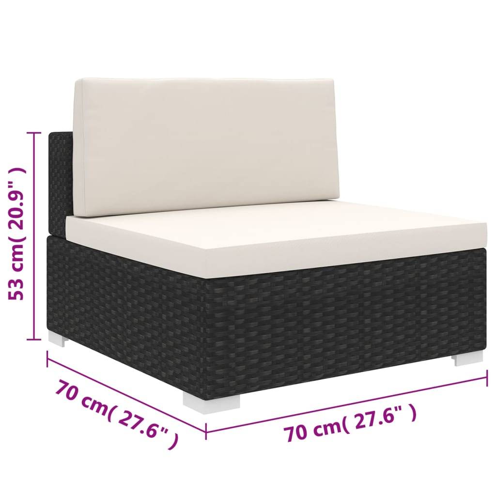 vidaXL Mittelsofa mit Kissen Modular Poly Rattan Schwarz