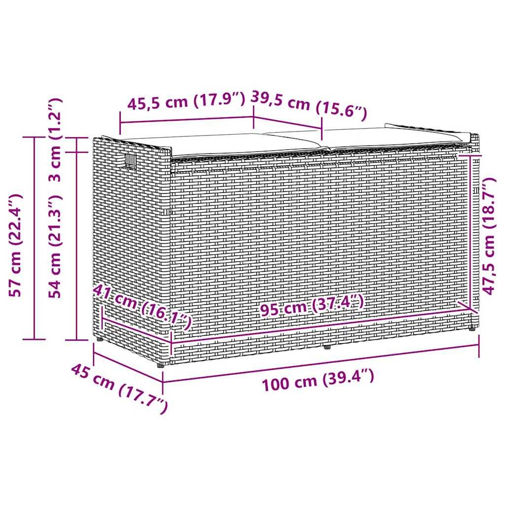 vidaXL Outdoor-Sitzbank mit Stauraum und Kissen Schwarz 100 cm