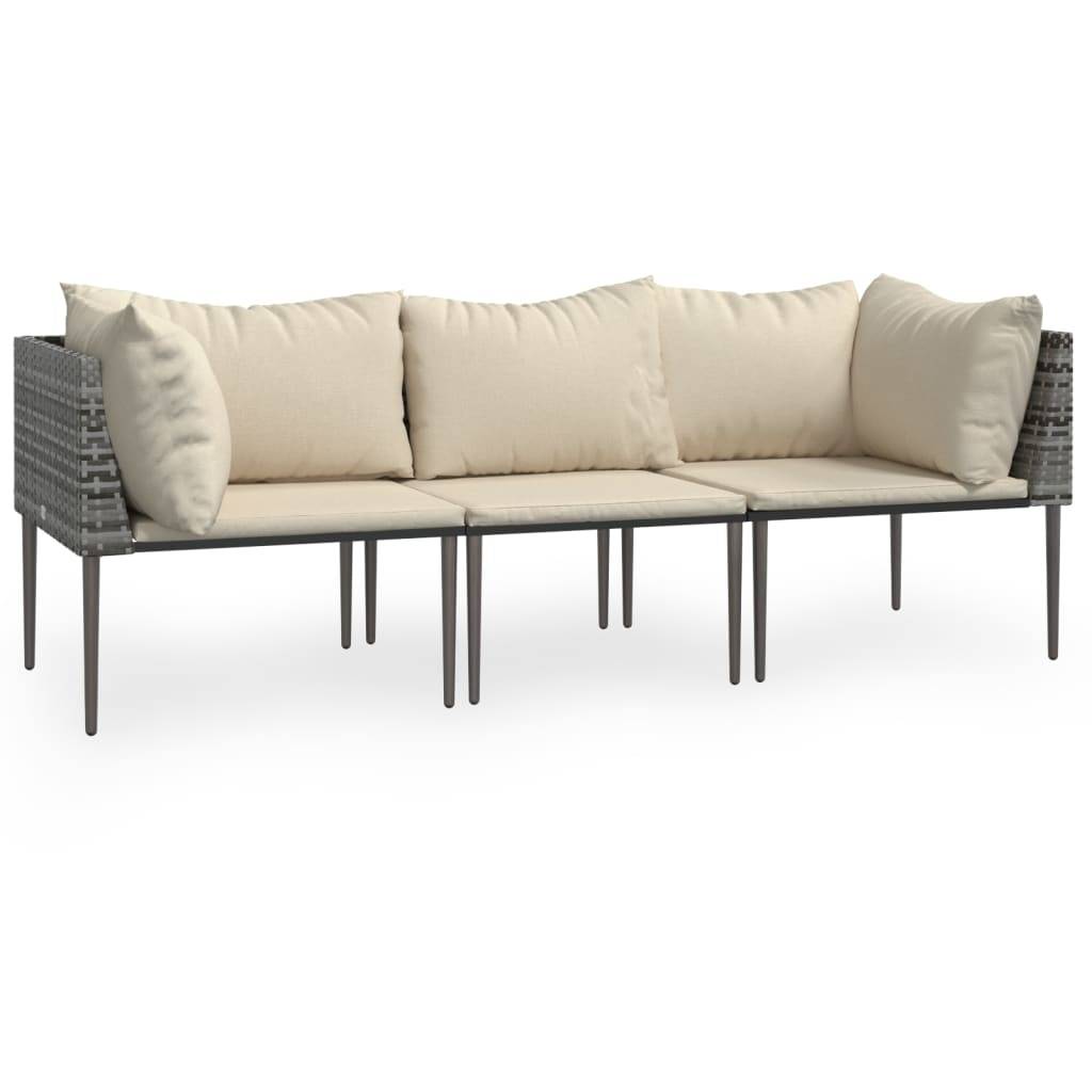vidaXL 3-tlg. Garten-Lounge-Set mit Kissen Grau Poly Rattan