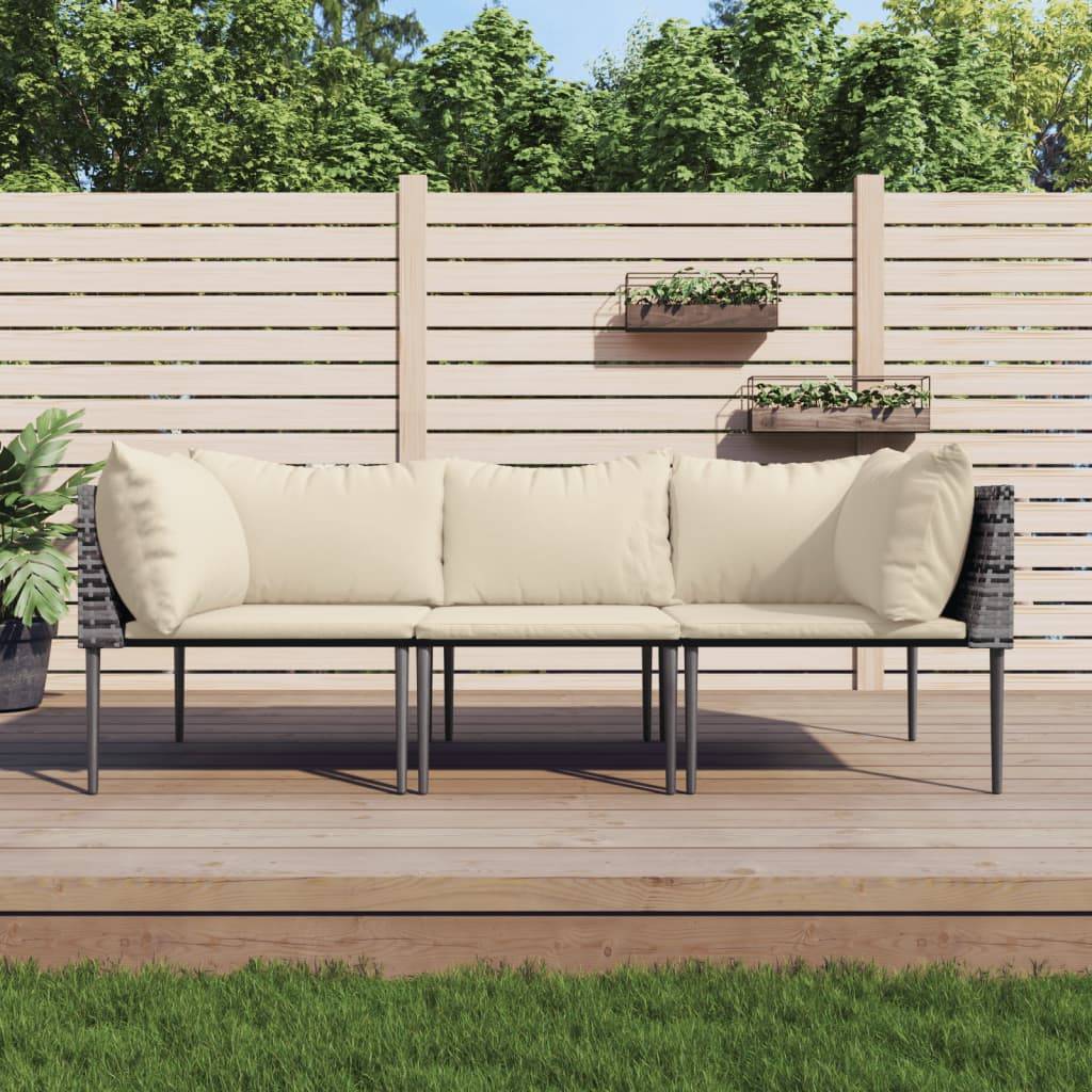 vidaXL 3-tlg. Garten-Lounge-Set mit Kissen Grau Poly Rattan
