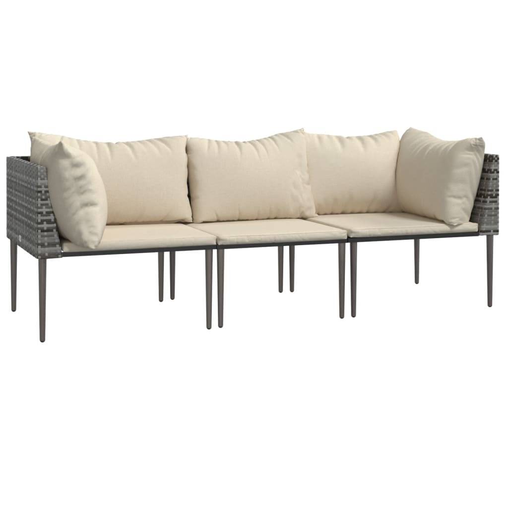 vidaXL 3-tlg. Garten-Lounge-Set mit Kissen Grau Poly Rattan
