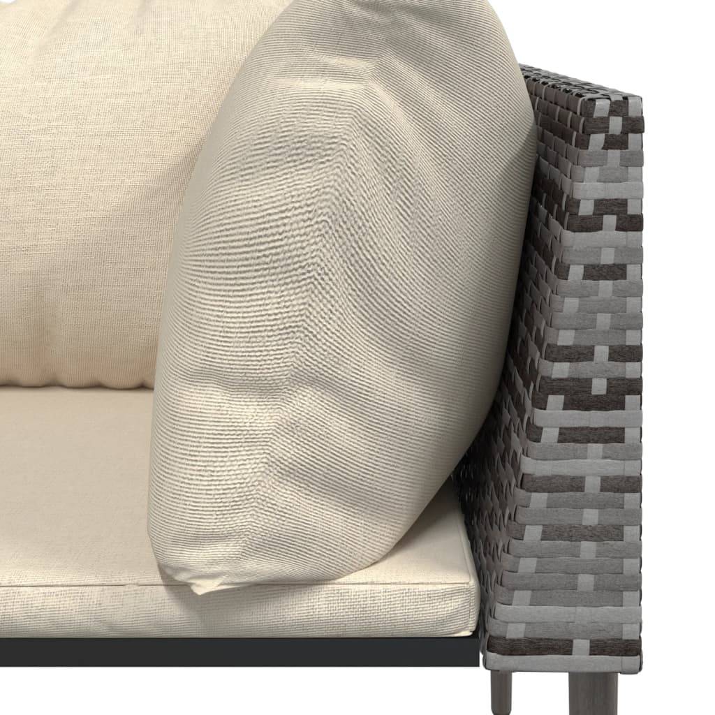 vidaXL 3-tlg. Garten-Lounge-Set mit Kissen Grau Poly Rattan