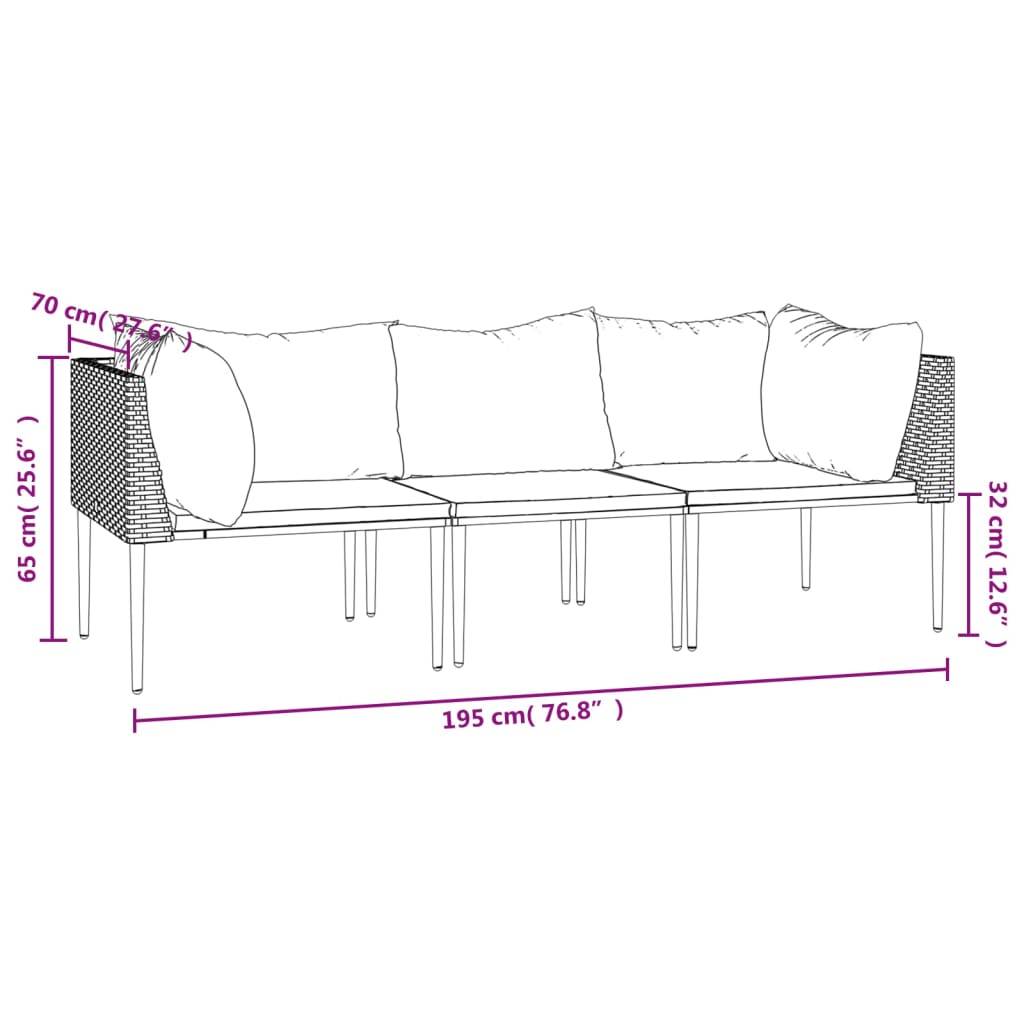 vidaXL 3-tlg. Garten-Lounge-Set mit Kissen Grau Poly Rattan