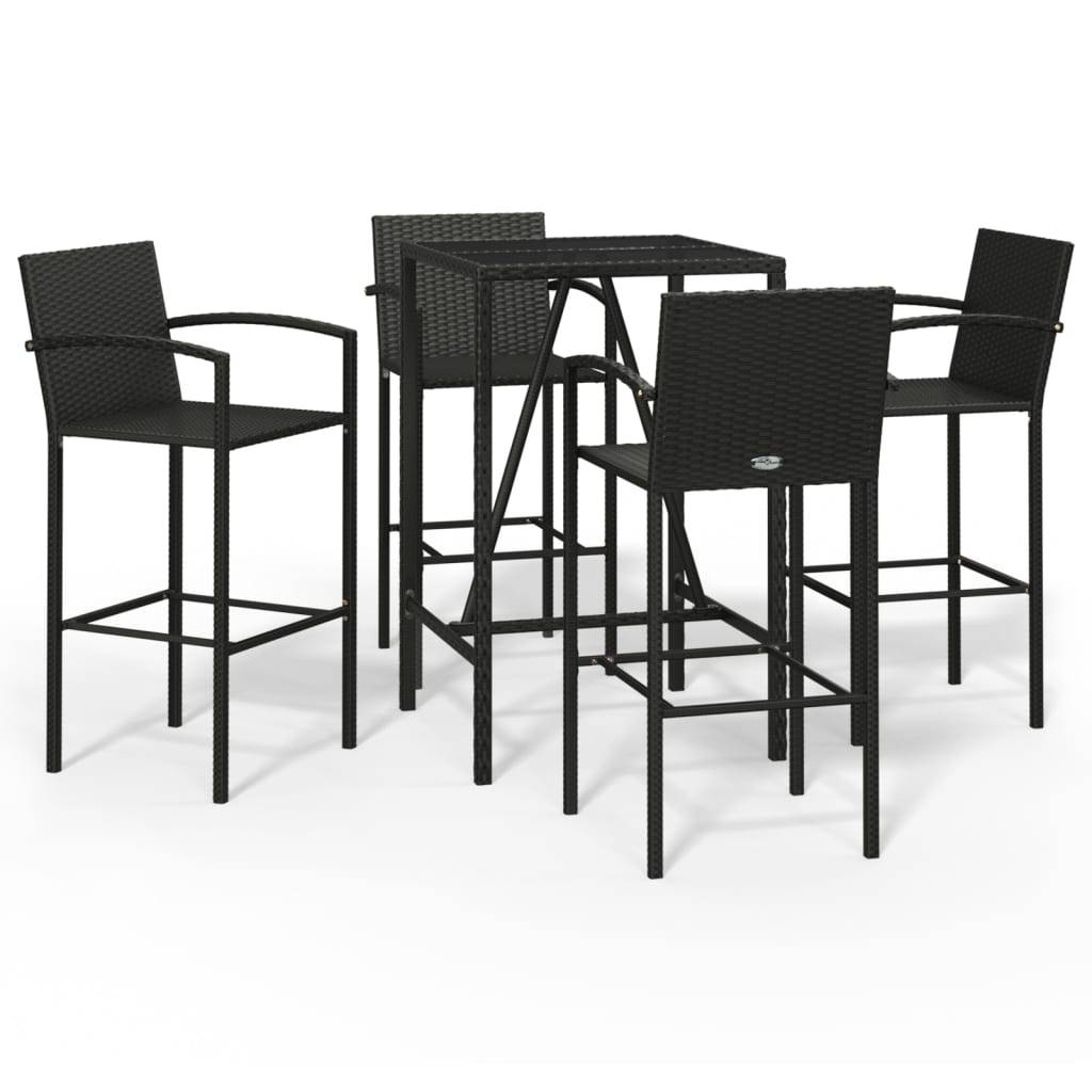 vidaXL 5-tlg. Gartenbar-Set Schwarz Poly Rattan