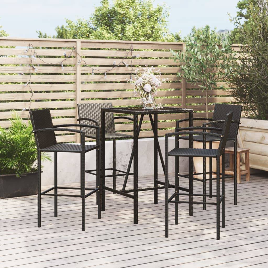 vidaXL 5-tlg. Gartenbar-Set Schwarz Poly Rattan