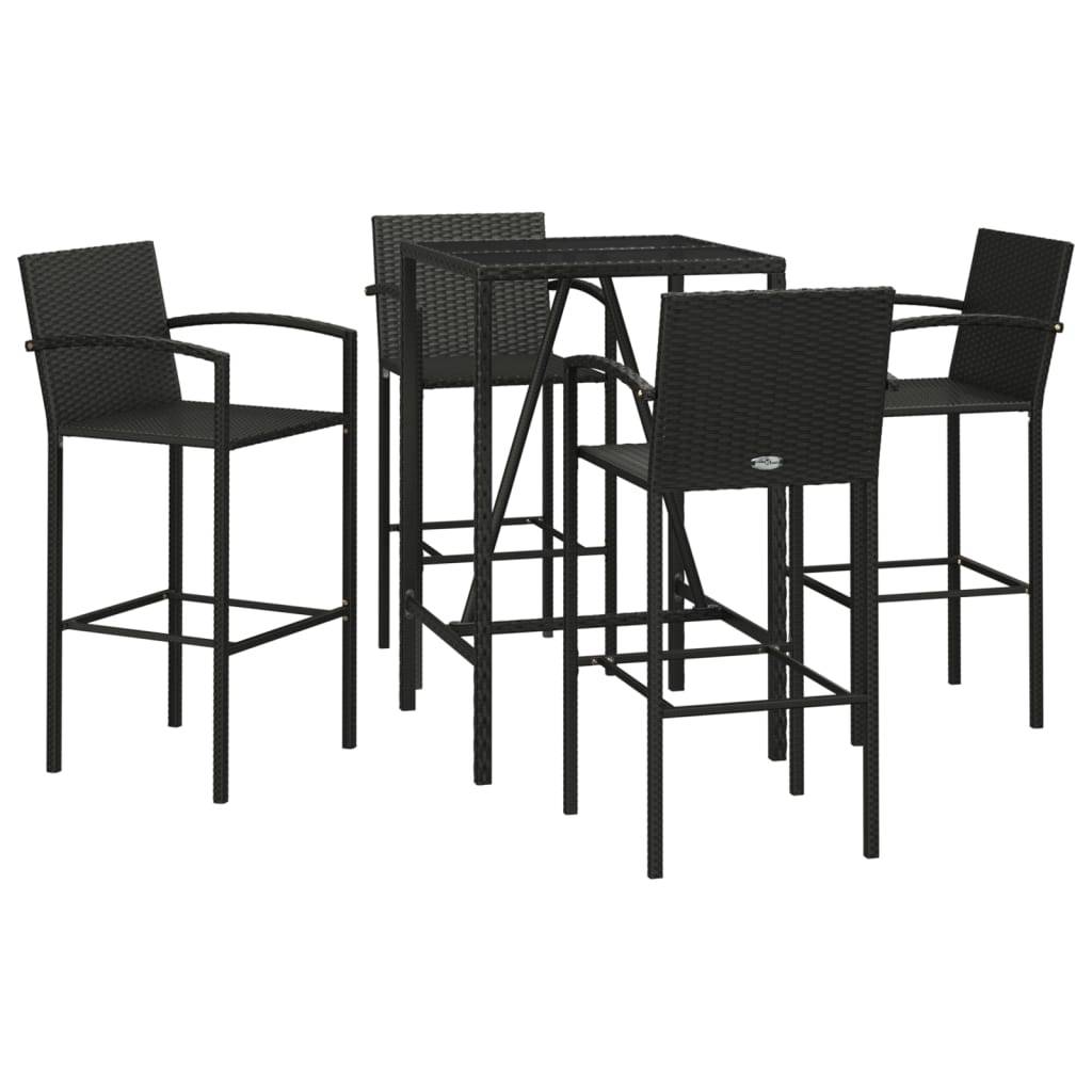 vidaXL 5-tlg. Gartenbar-Set Schwarz Poly Rattan