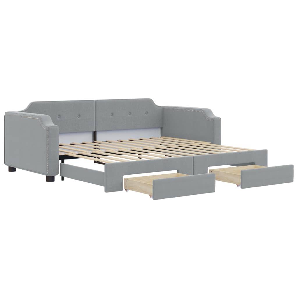 vidaXL Tagesbett Ausziehbar mit Schubladen Hellgrau 100x190 cm Stoff