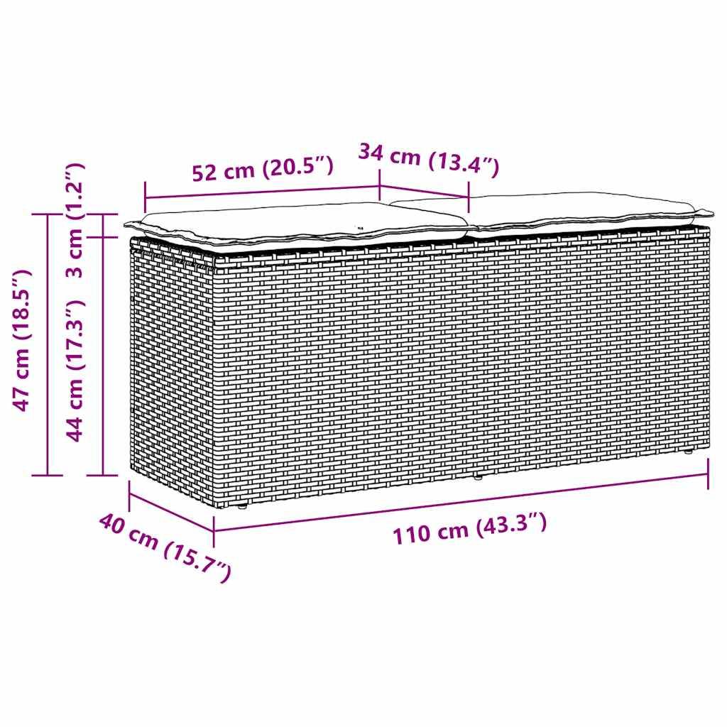 vidaXL Gartenbank mit Kissen Grau 110x40x44 cm Poly Rattan