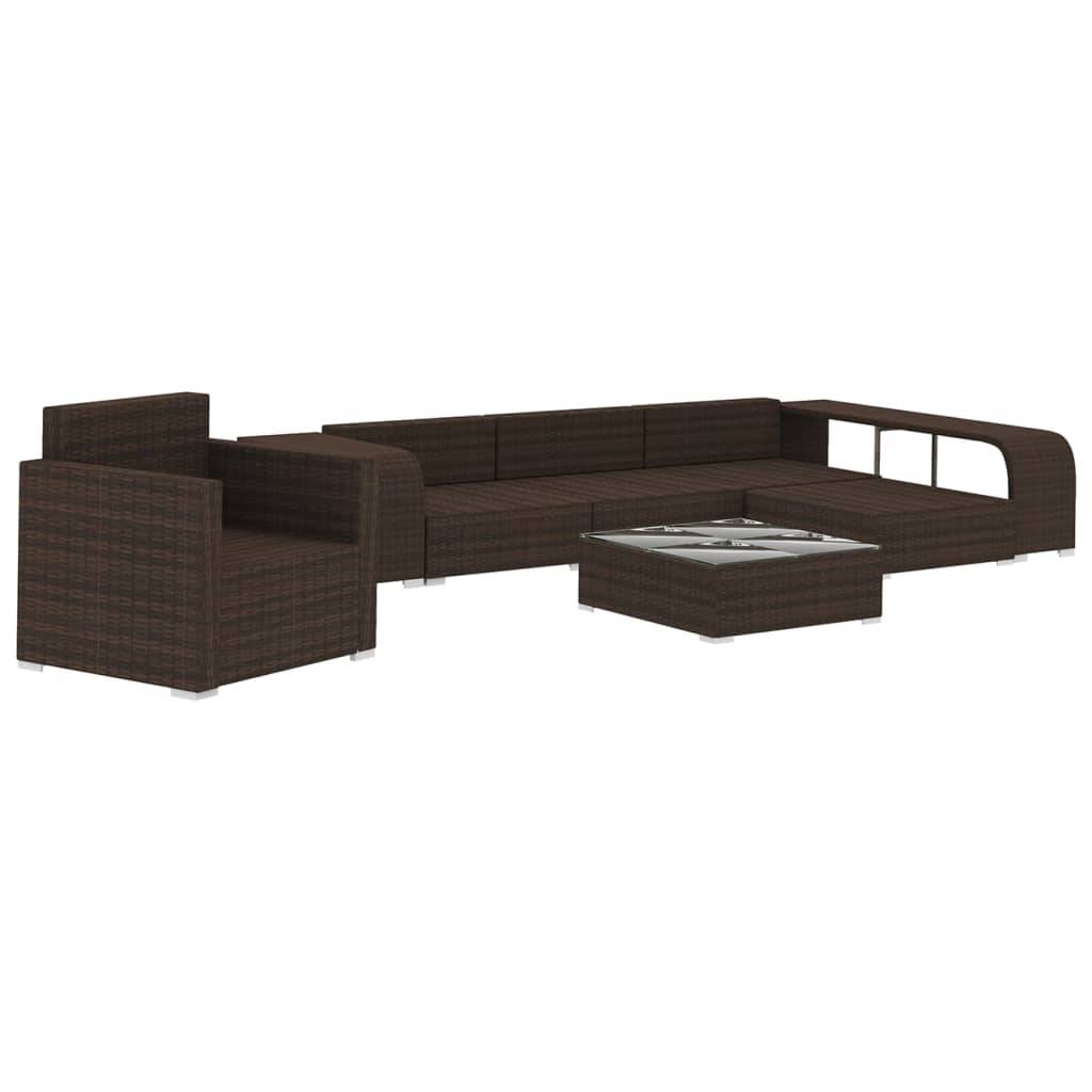 vidaXL 8-tlg. Garten-Lounge-Set mit Auflagen Poly Rattan Braun
