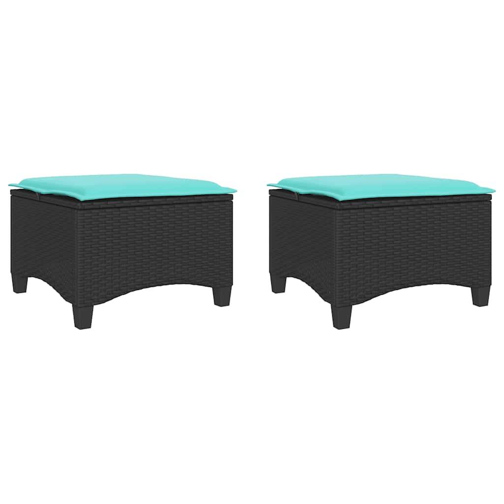 vidaXL Gartenhocker mit Kissen 2 Stk. Schwarz 55x55x36 cm Poly Rattan