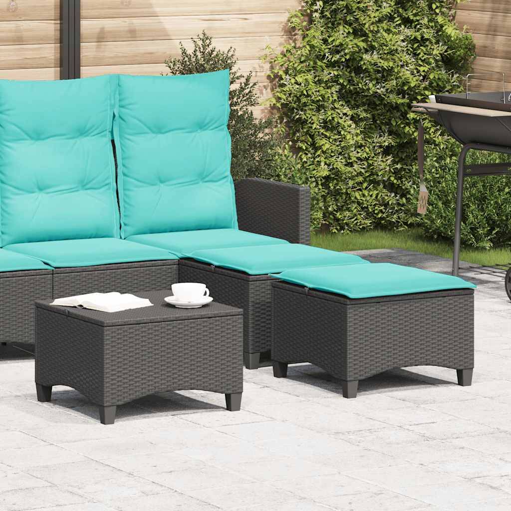 vidaXL Gartenhocker mit Kissen 2 Stk. Schwarz 55x55x36 cm Poly Rattan