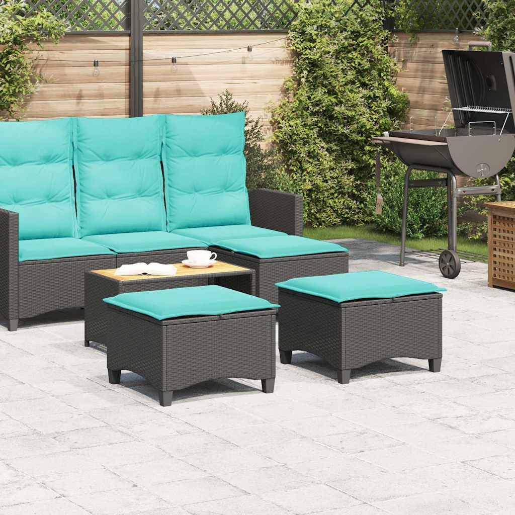 vidaXL Gartenhocker mit Kissen 2 Stk. Schwarz 55x55x36 cm Poly Rattan