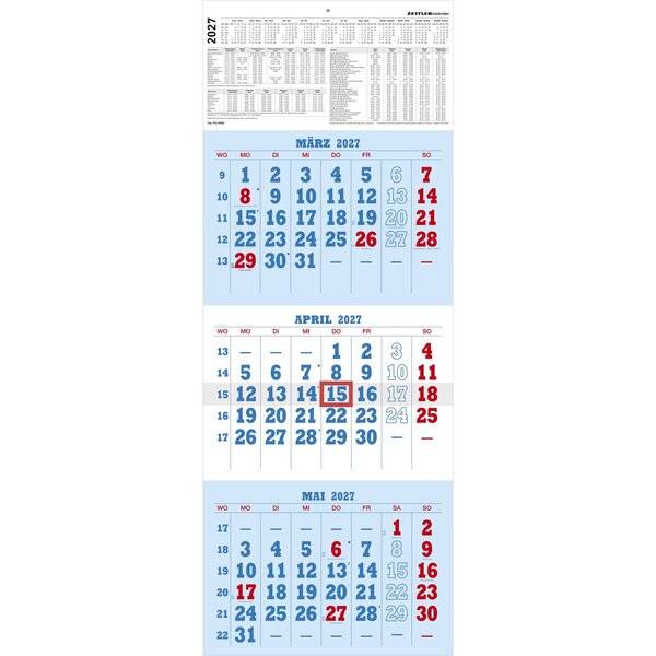 Dreimonatskalender 952 29,7x78cm blau/rot 2027