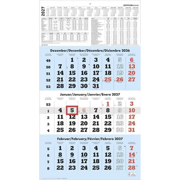 Dreimonatskalender 958 33x58,8cm blau 2027