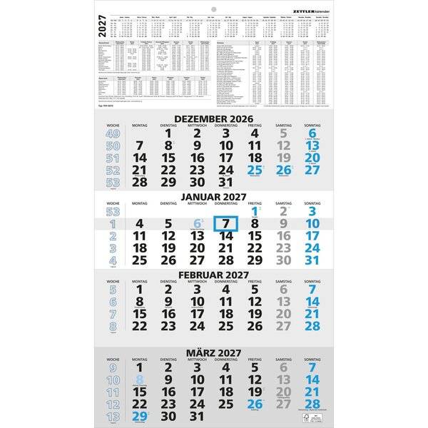 Viermonatskalender 959 33x58,8cm schwarz/blau 2027