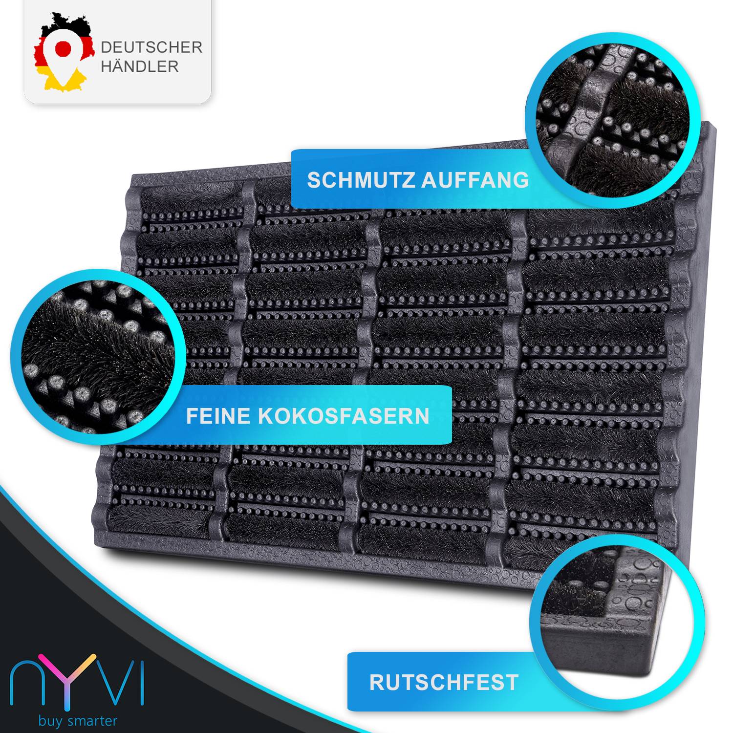 NYVI Outdoor Fußmatte KokosGUARD 40x60 cm Schwarz