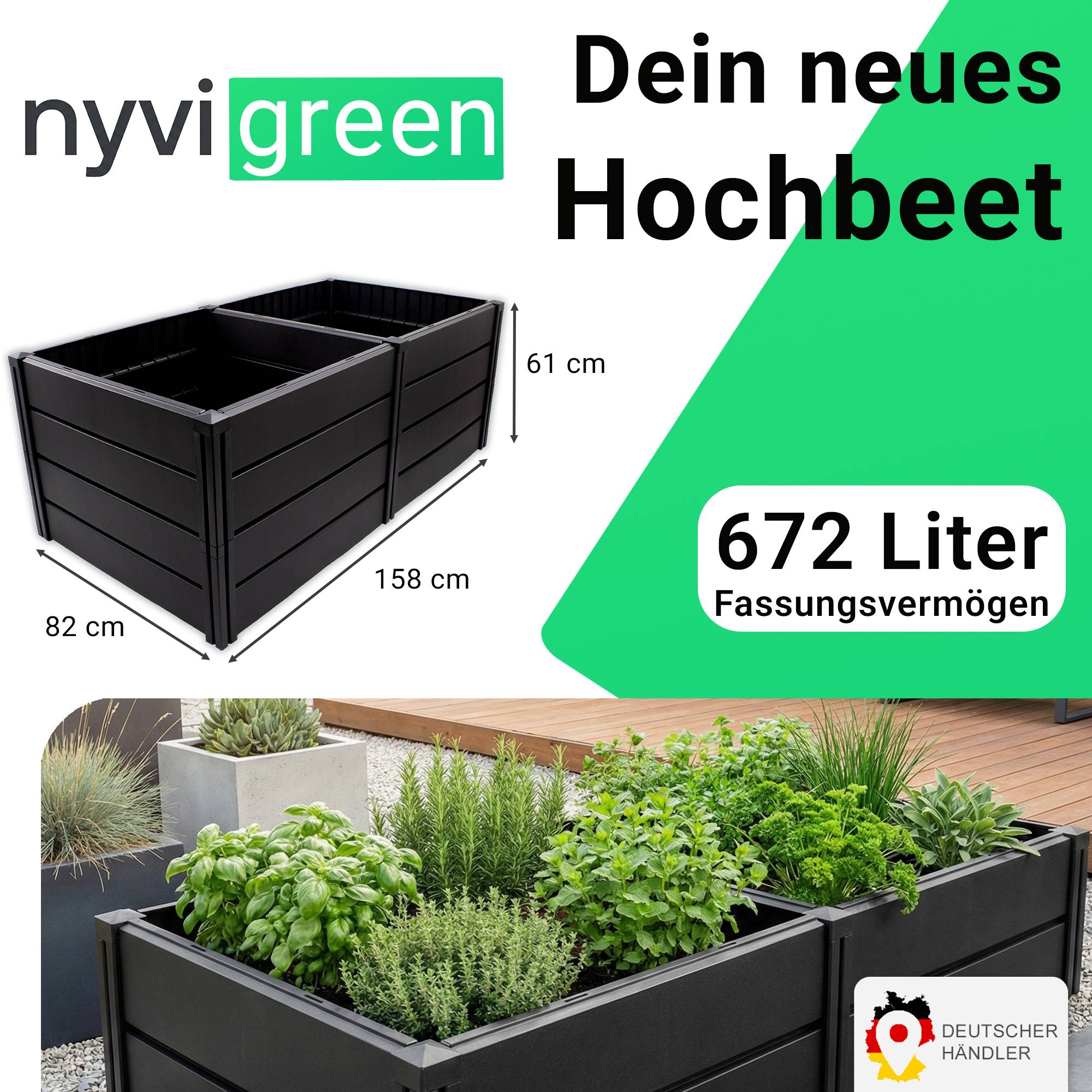 NYVI Hochbeet NYVIGreen XL 158x82x61cm 672 Liter
