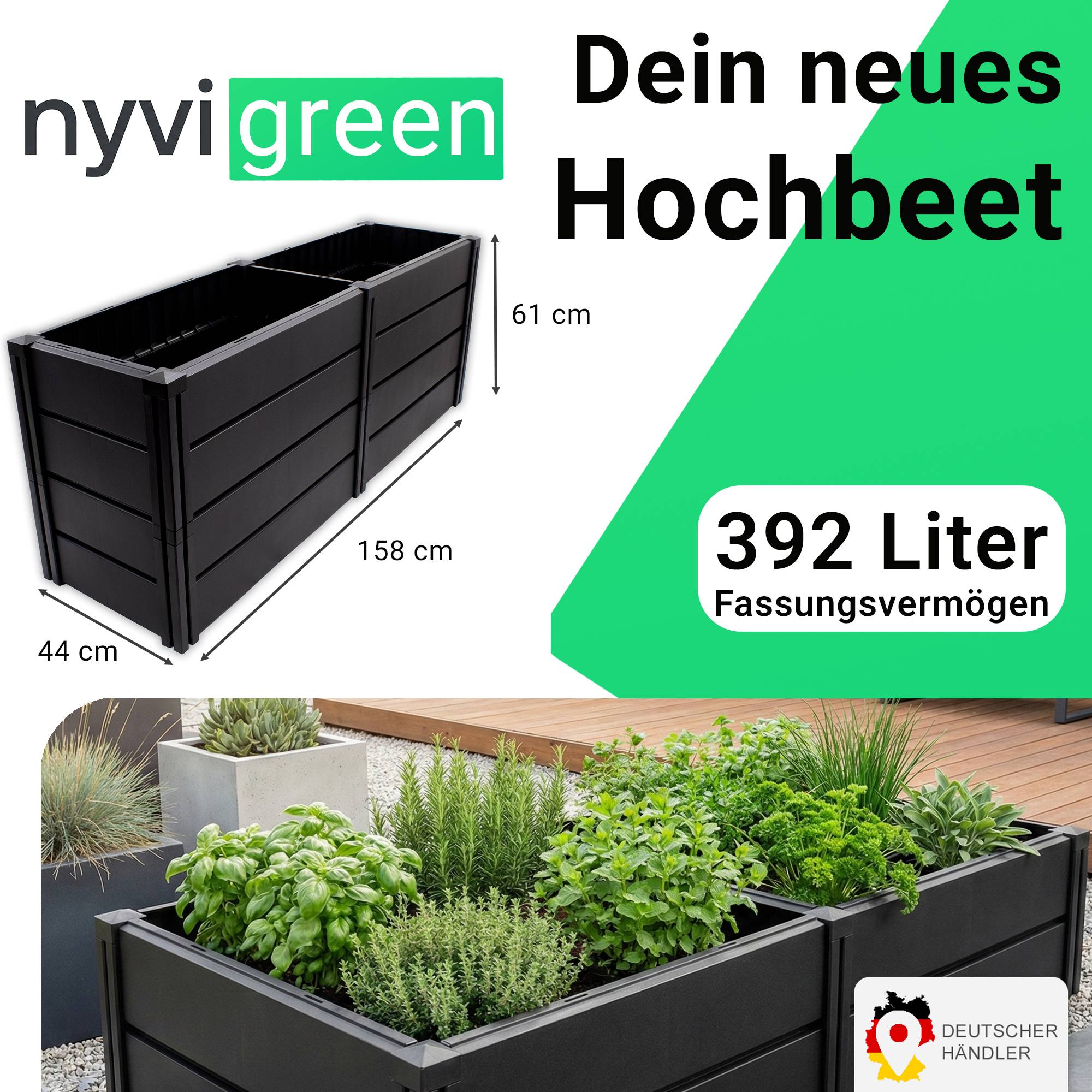 NYVI Hochbeet NYVIGreen XL 158x44x61cm 392 Liter