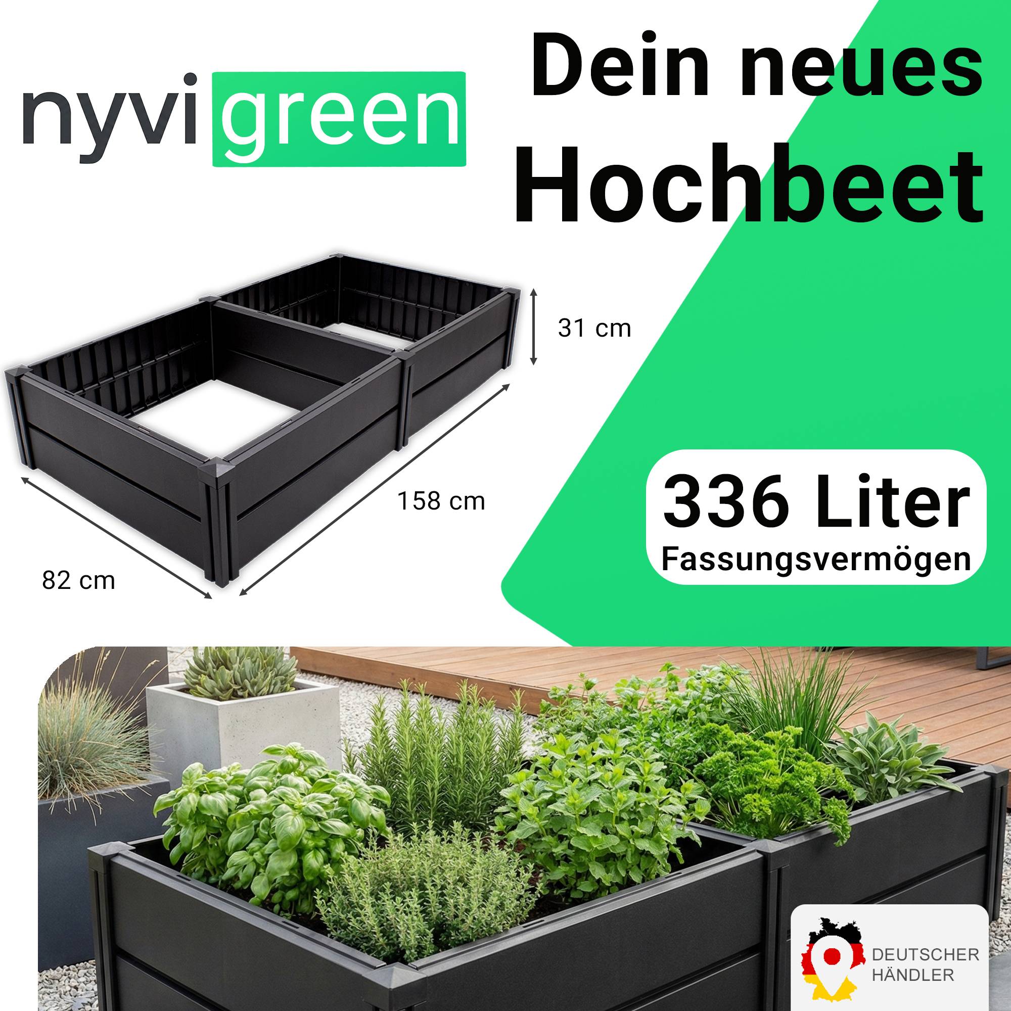 NYVI Hochbeet NYVIGreen L 158x82x31cm 336 Liter