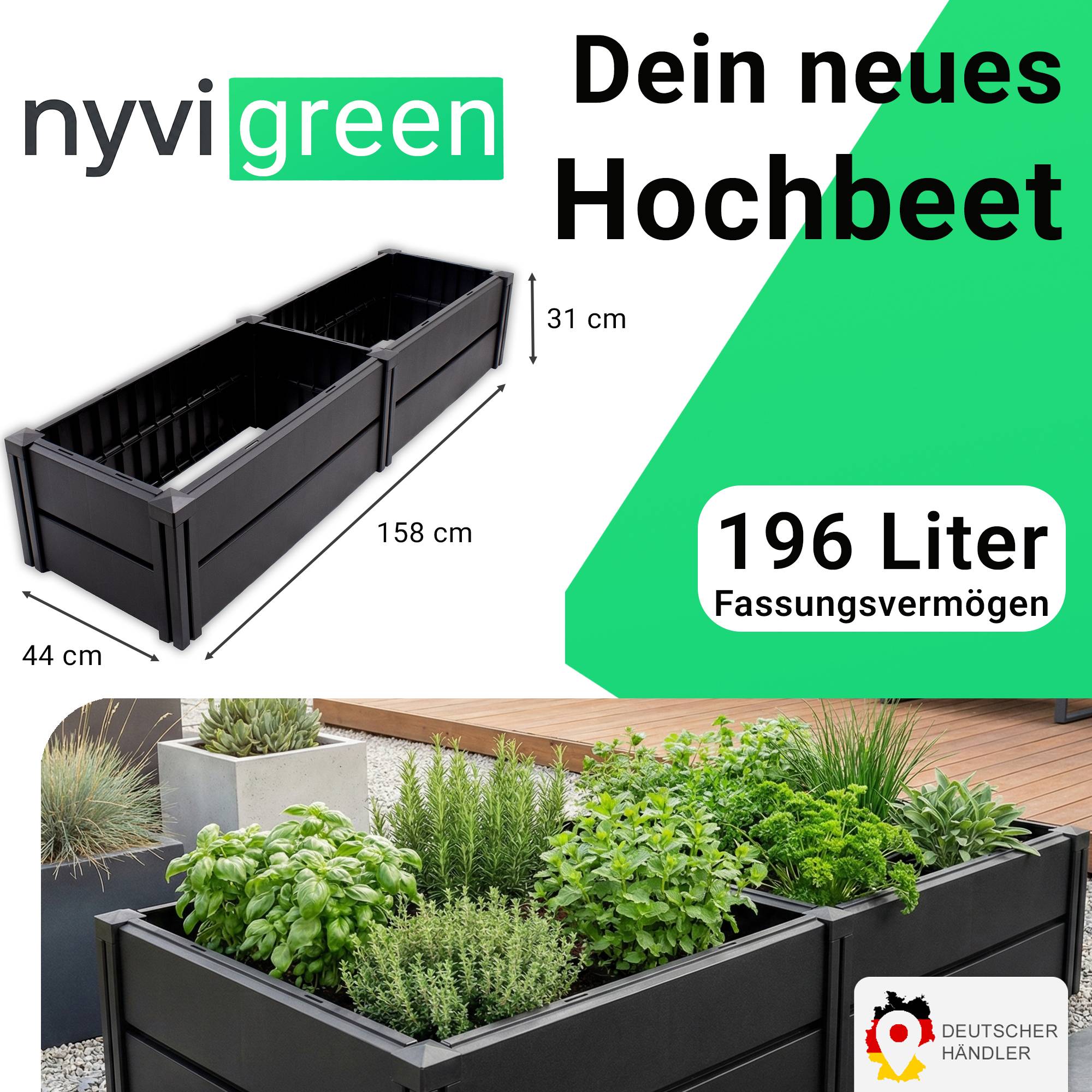 NYVI Hochbeet NYVIGreen L 158x44x31cm 196 Liter