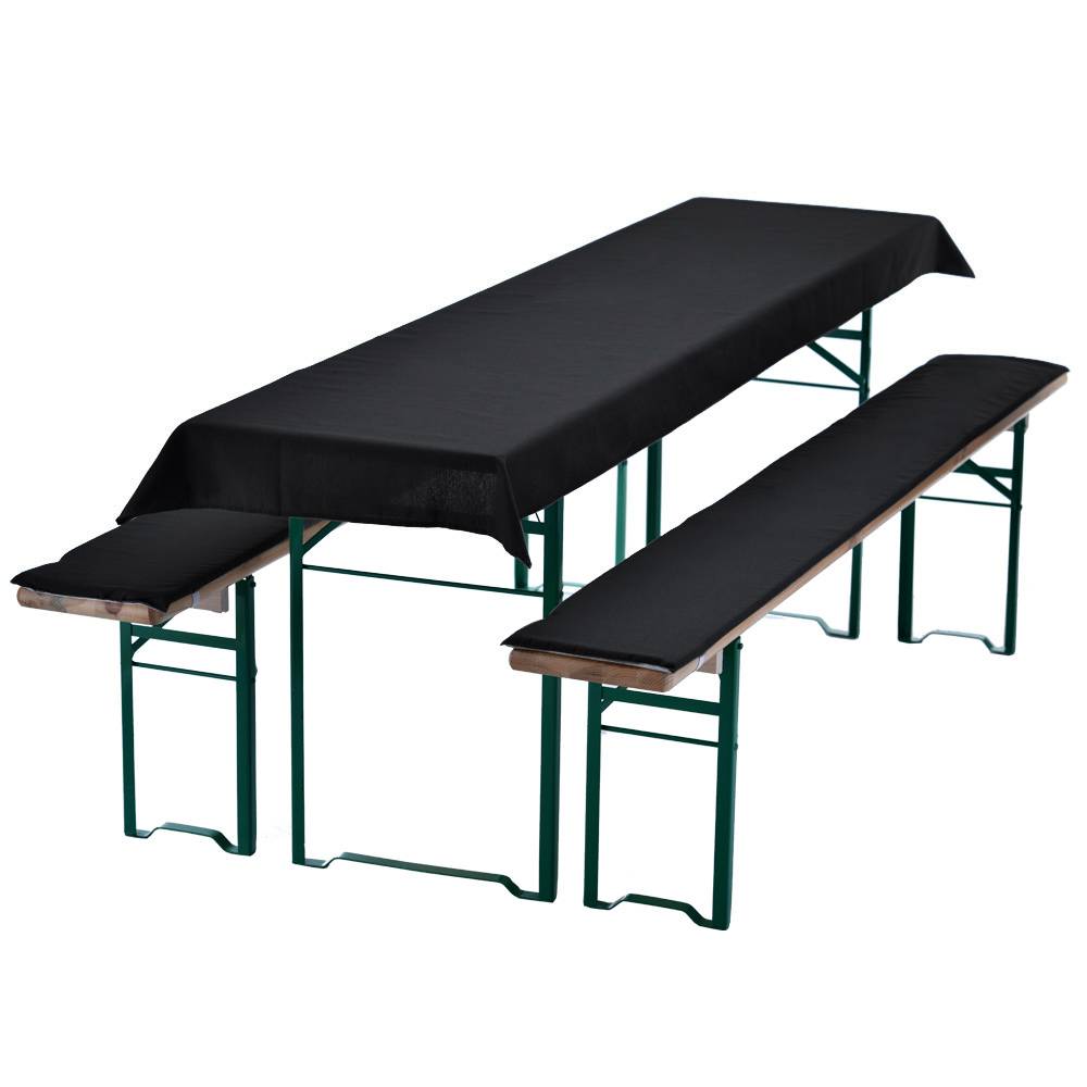 NYVI Bierbankauflagen Set 240x90 cm Schwarz - 1x Tischdecke für 220x70 cm Biertische & 2x Gepolsterte Auflage für 220x25 cm Bierbänke