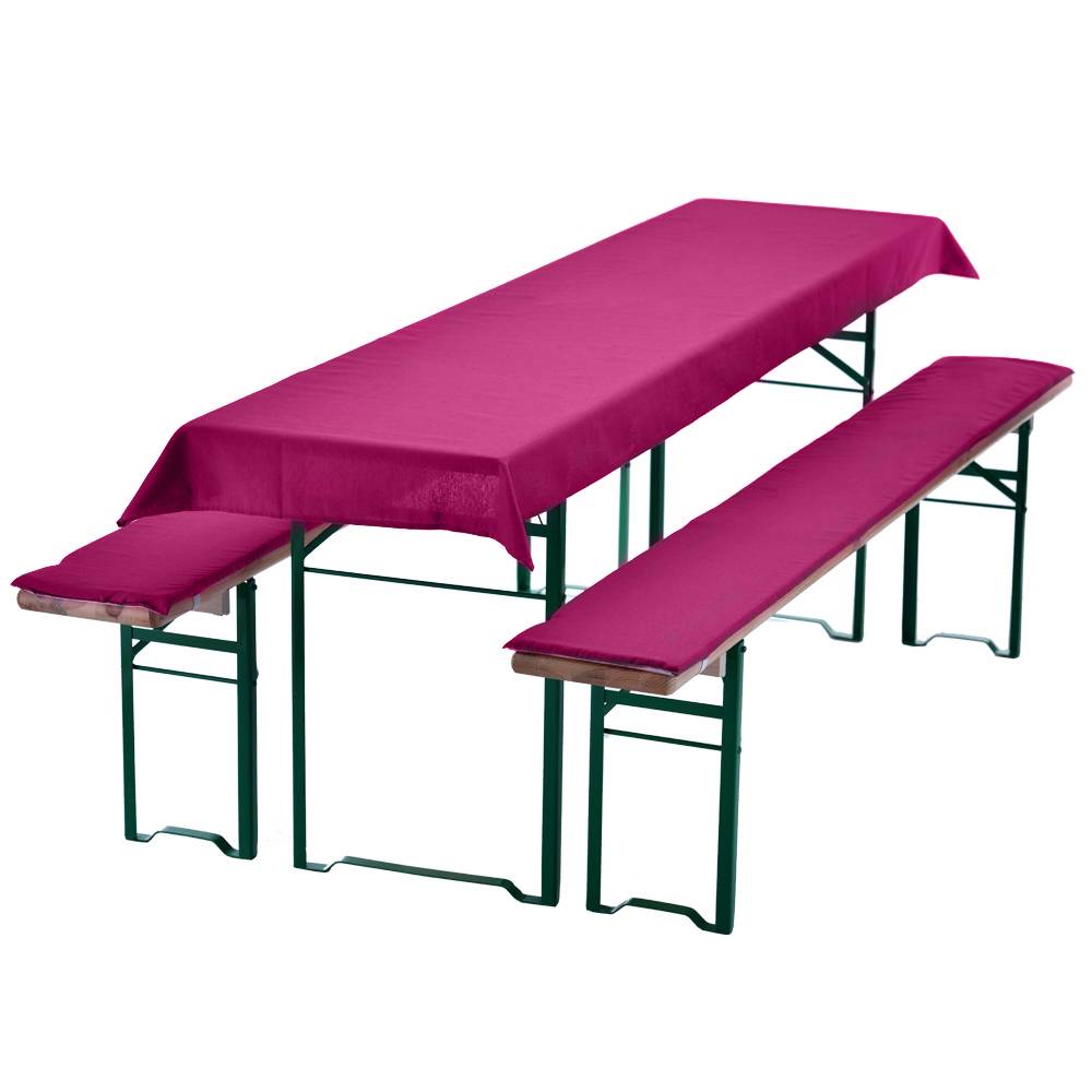 NYVI Bierbankauflagen Set 240x70 cm Beere - 1x Tischdecke für 220x50 cm Biertische & 2x Gepolsterte Auflage für 220x25 cm Bierbänke