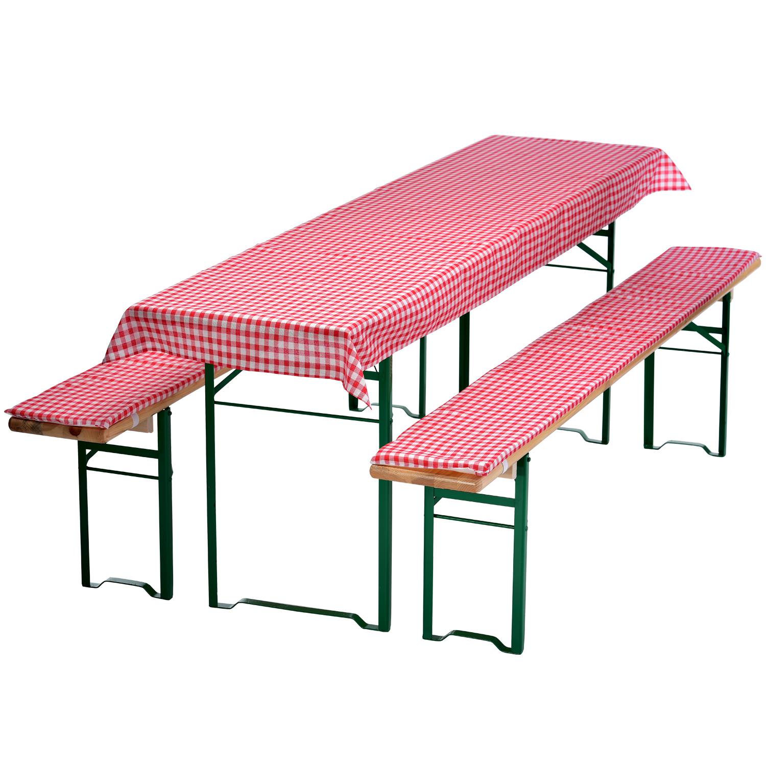 NYVI Bierbankauflagen Set 130x70 cm Rot Kariert - 1x Tischdecke für 110x50 cm Biertische & 2x Gepolsterte Auflage für 110x25 cm Bierbänke